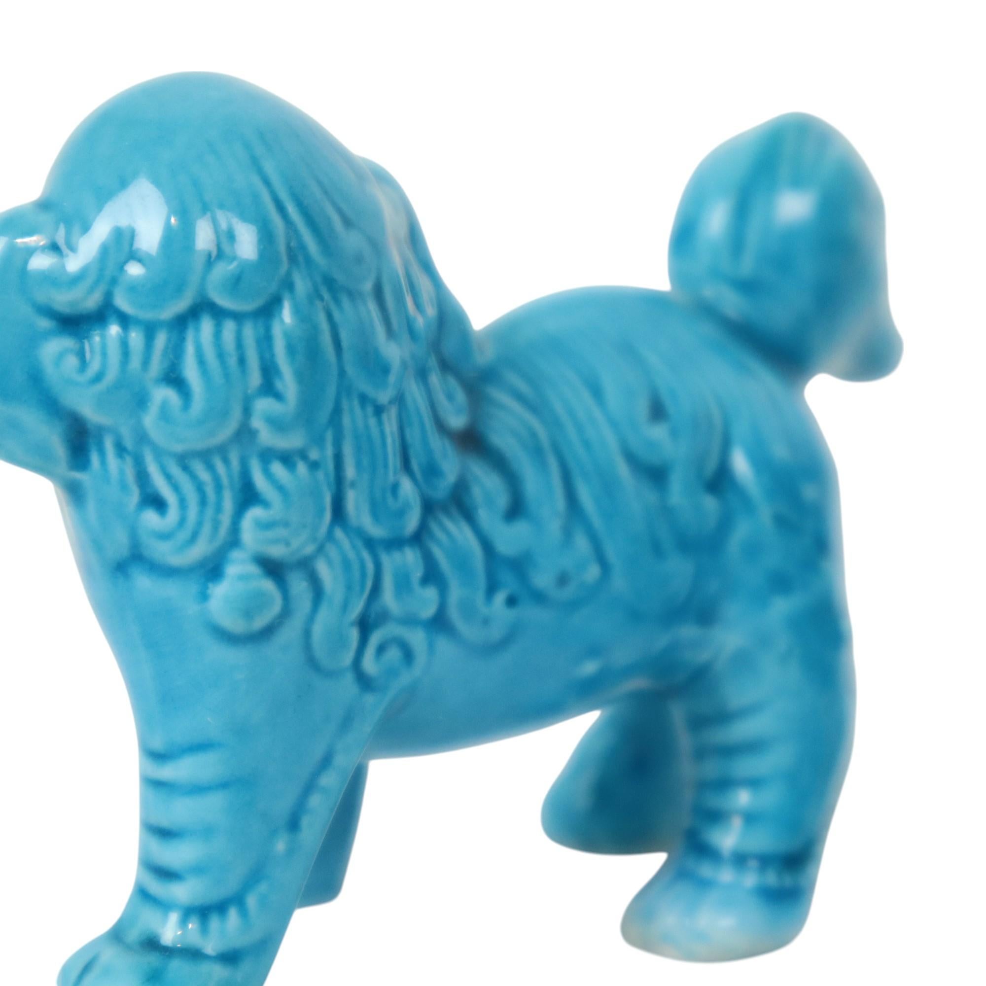 Pair of Blue Foo Dog Statues Temple Lion Chinese Porcelain For Sale 4