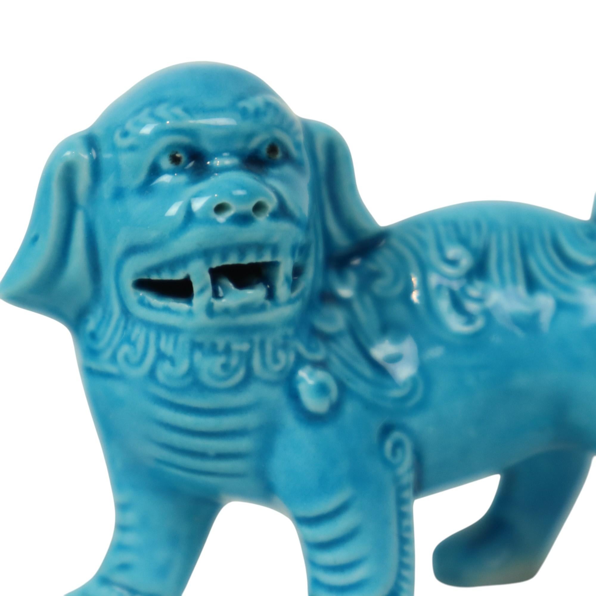 Pair of Blue Foo Dog Statues Temple Lion Chinese Porcelain For Sale 8
