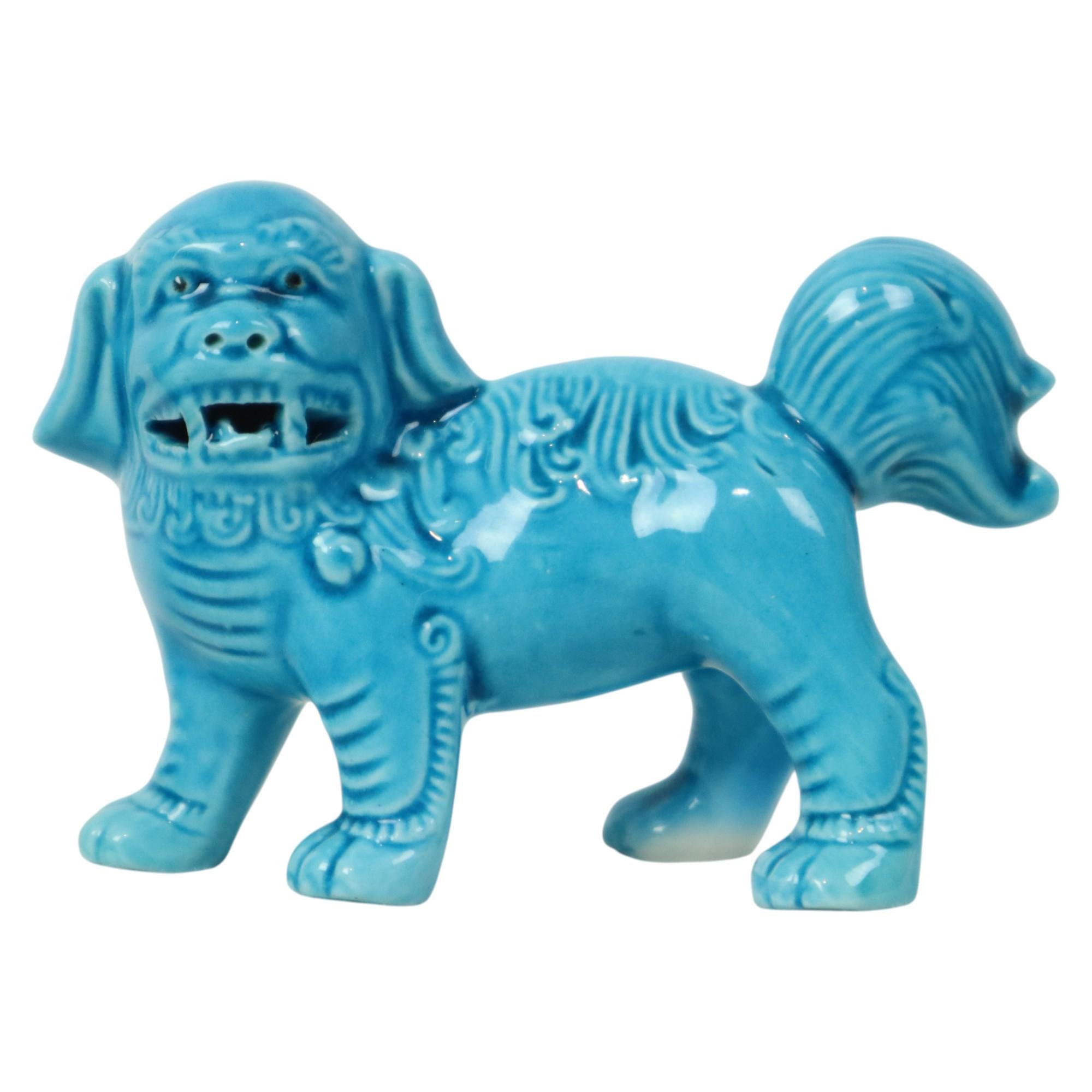 Pair of Blue Foo Dog Statues Temple Lion Chinese Porcelain In Excellent Condition For Sale In Poperinge, BE