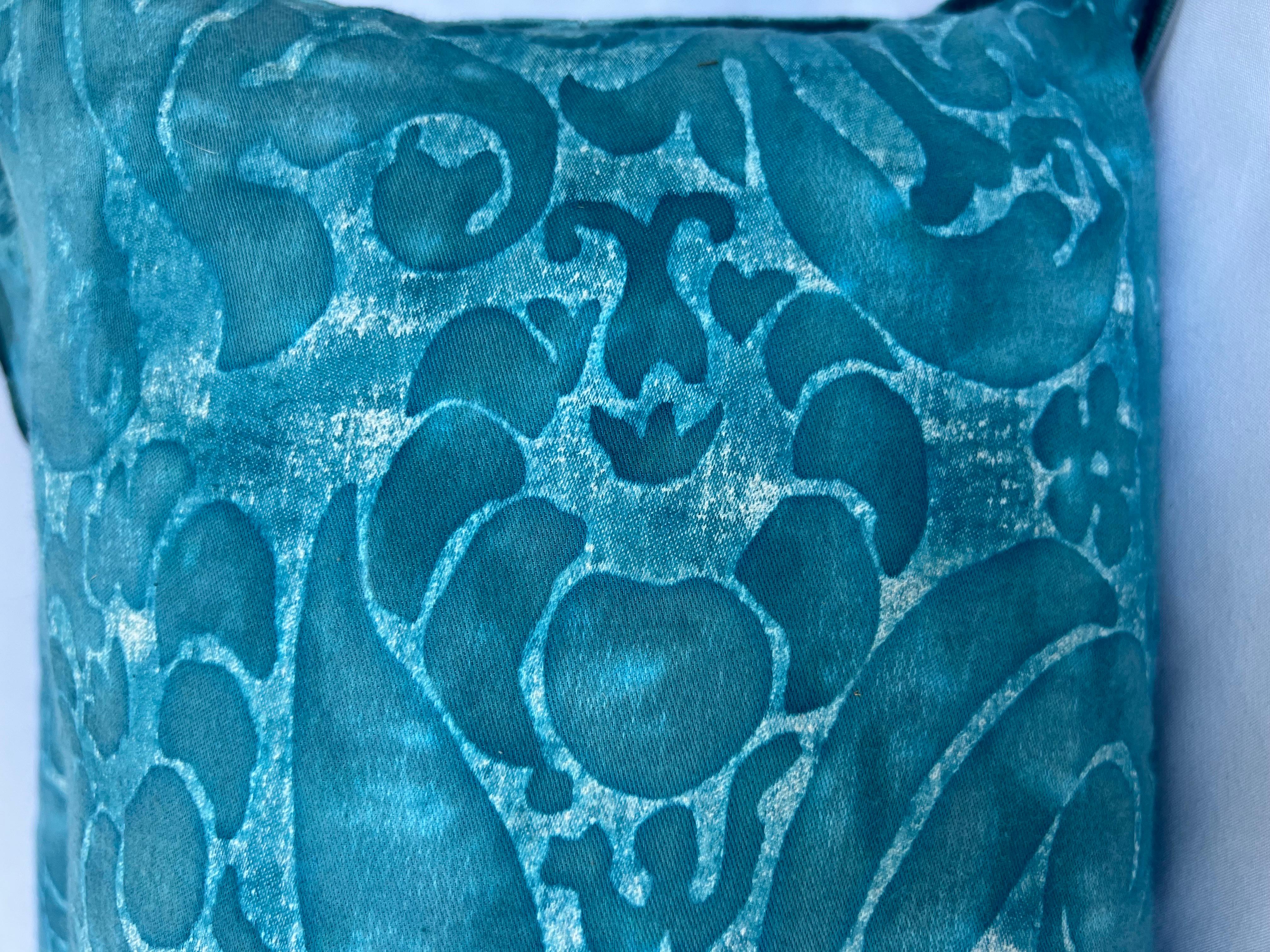 Baroque Pair of Blue Fortuny Pillows w/ Velvet Backs For Sale