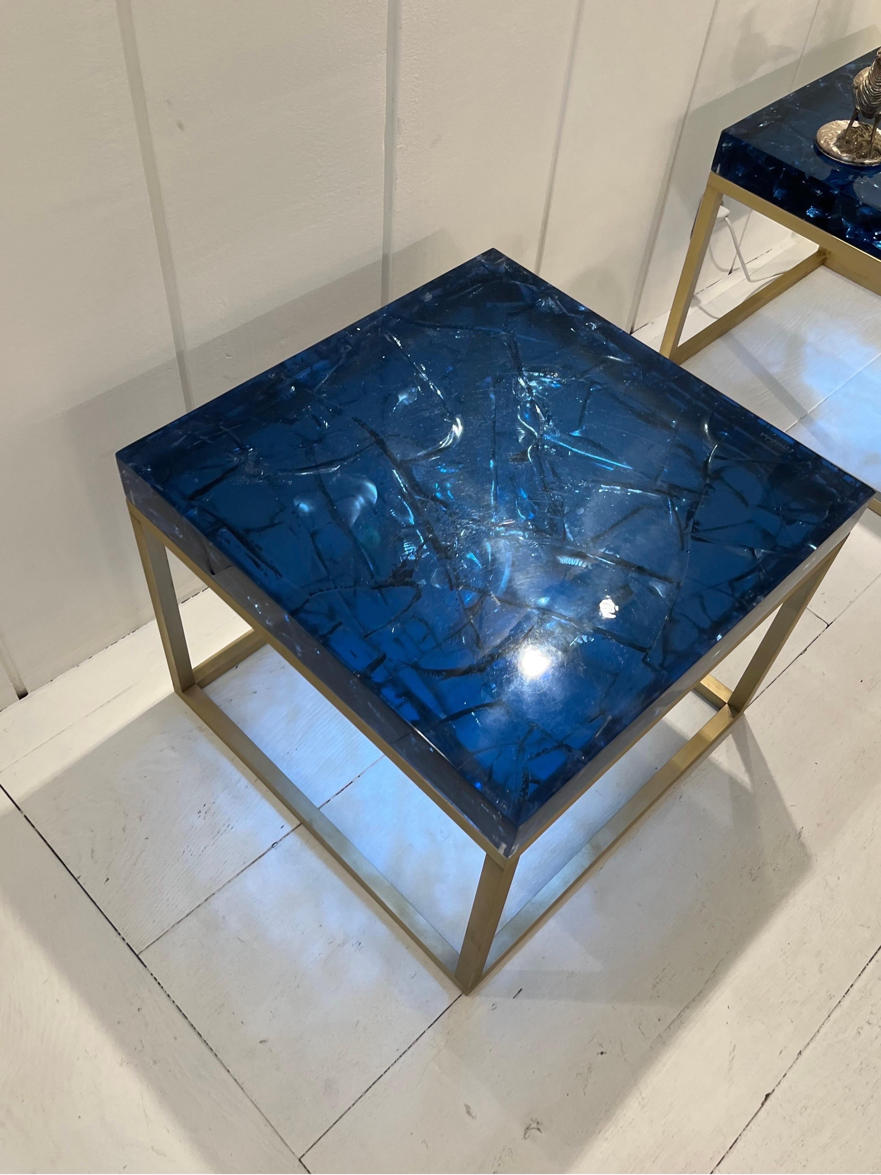 Pair of Blue Fractal Resin Tables by Giraudon  4