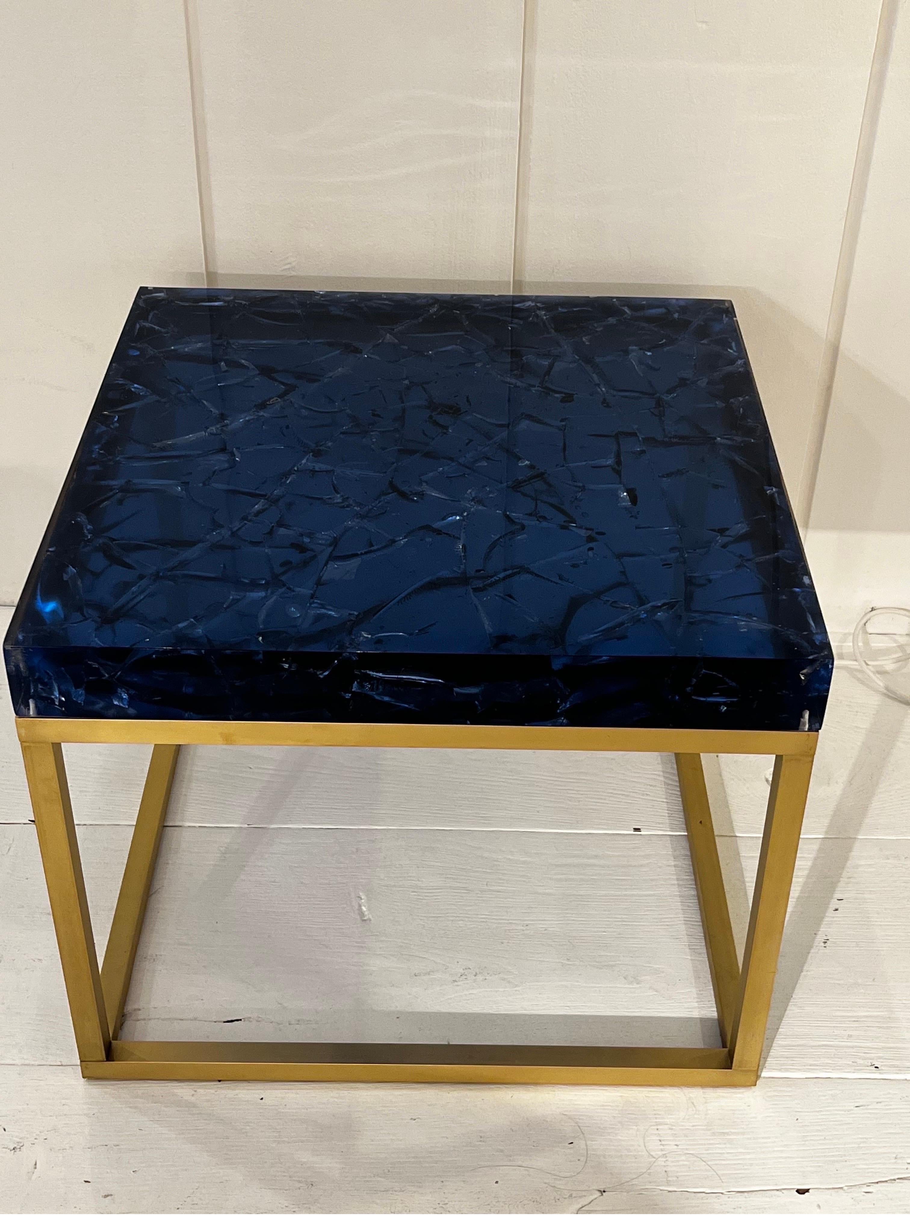 French Pair of Blue Fractal Resin Tables by Giraudon 