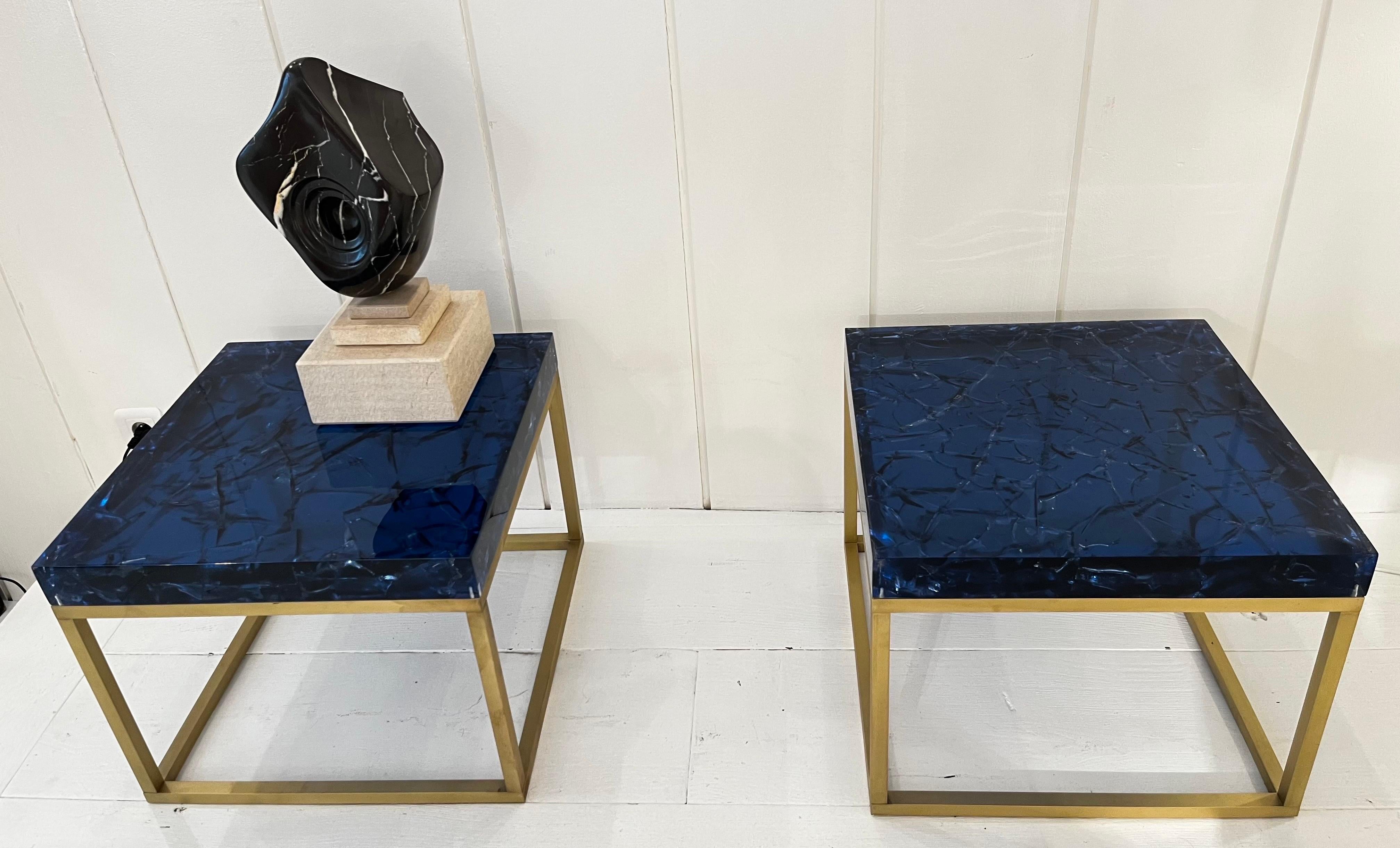 Pair of Blue Fractal Resin Tables by Giraudon  In Excellent Condition In Saint-Ouen, FR