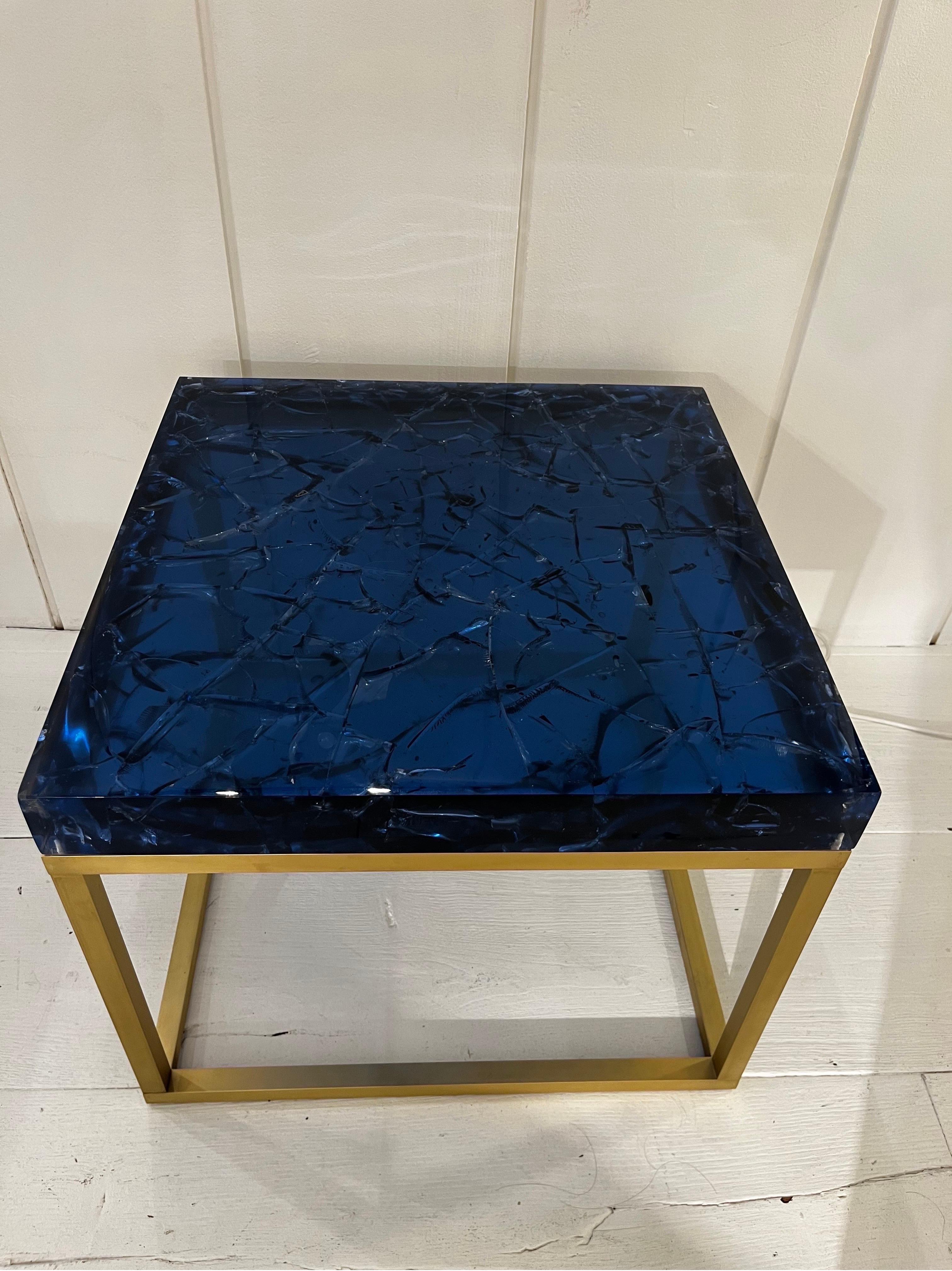 Late 20th Century Pair of Blue Fractal Resin Tables by Giraudon 