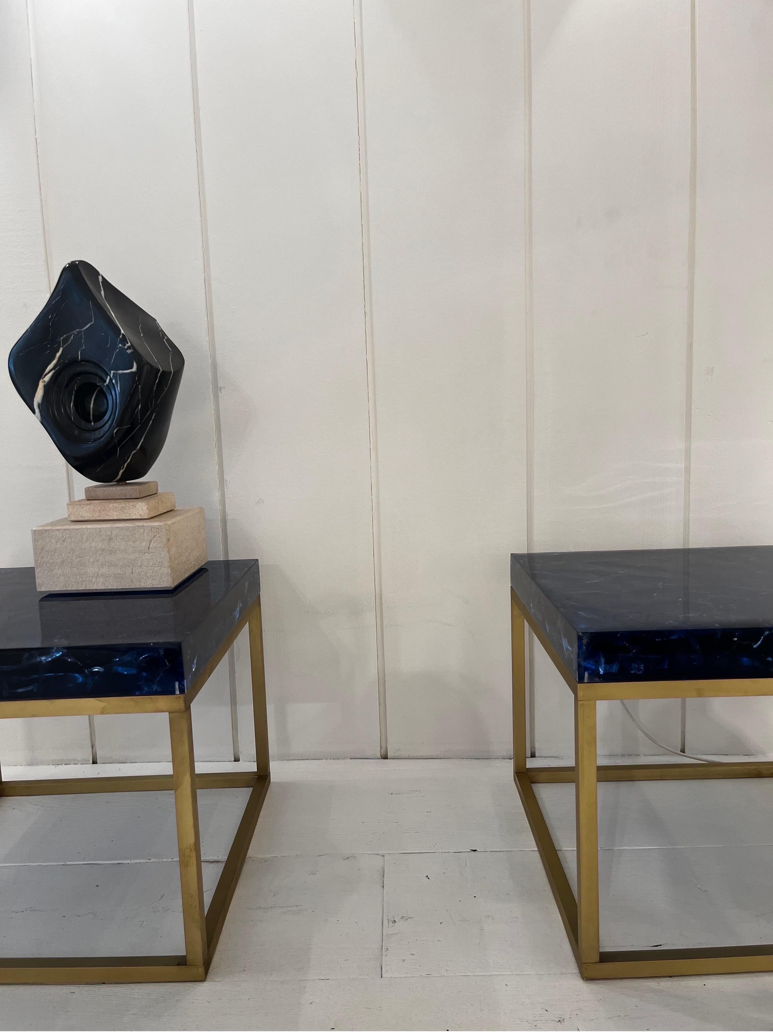 Pair of Blue Fractal Resin Tables by Giraudon  1