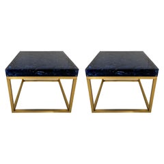 Pareja de Mesas de Resina Fractal Azul de Giraudon