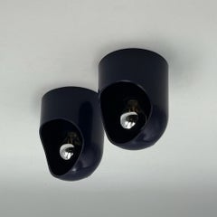 Paar blaue Gedy Wandlampen Makio Hasuike 1970er Jahre italienisches Plastikdesign