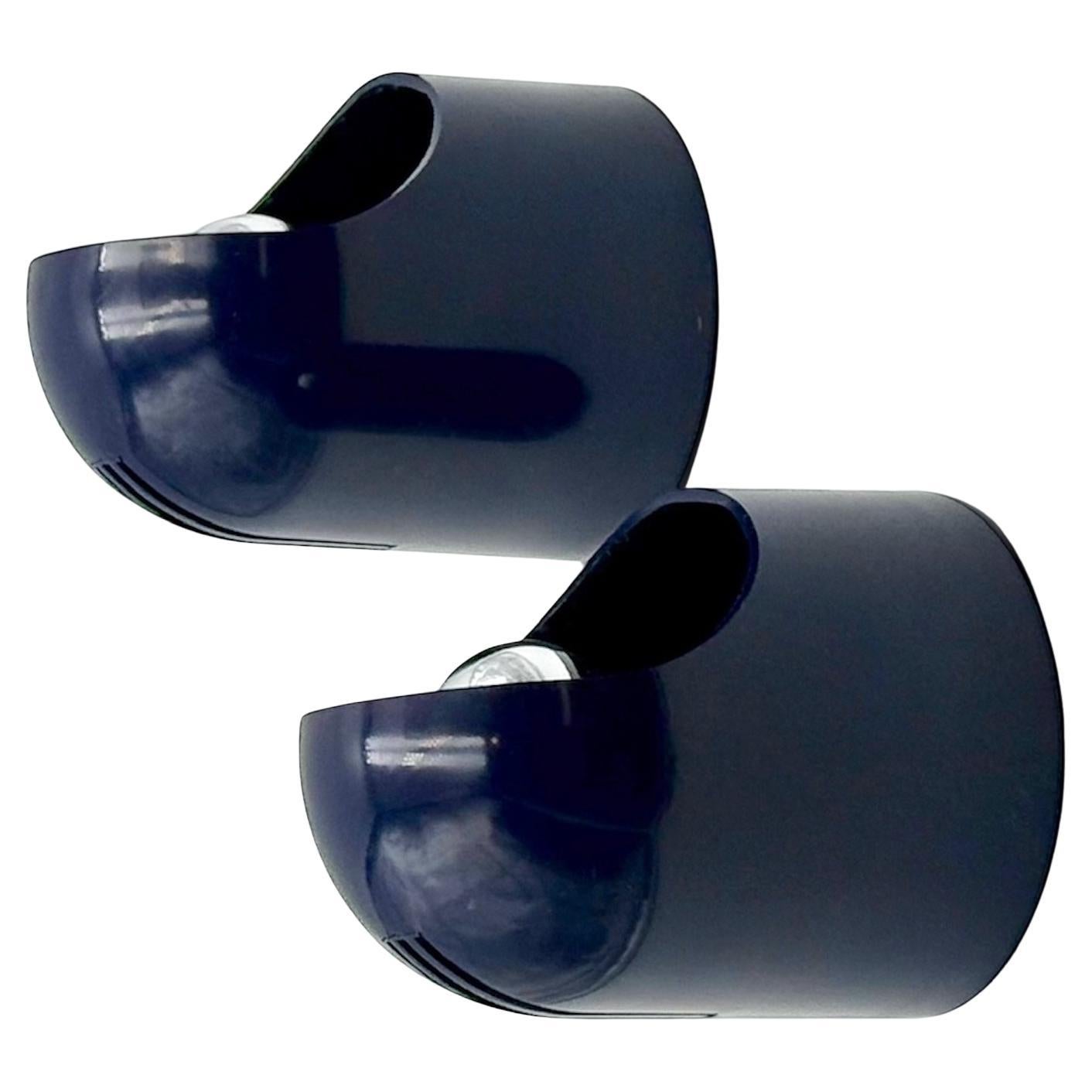 Pair of Blue Gedy Wall Lamps Makio Hasuike 1970s Italian Plastic Design