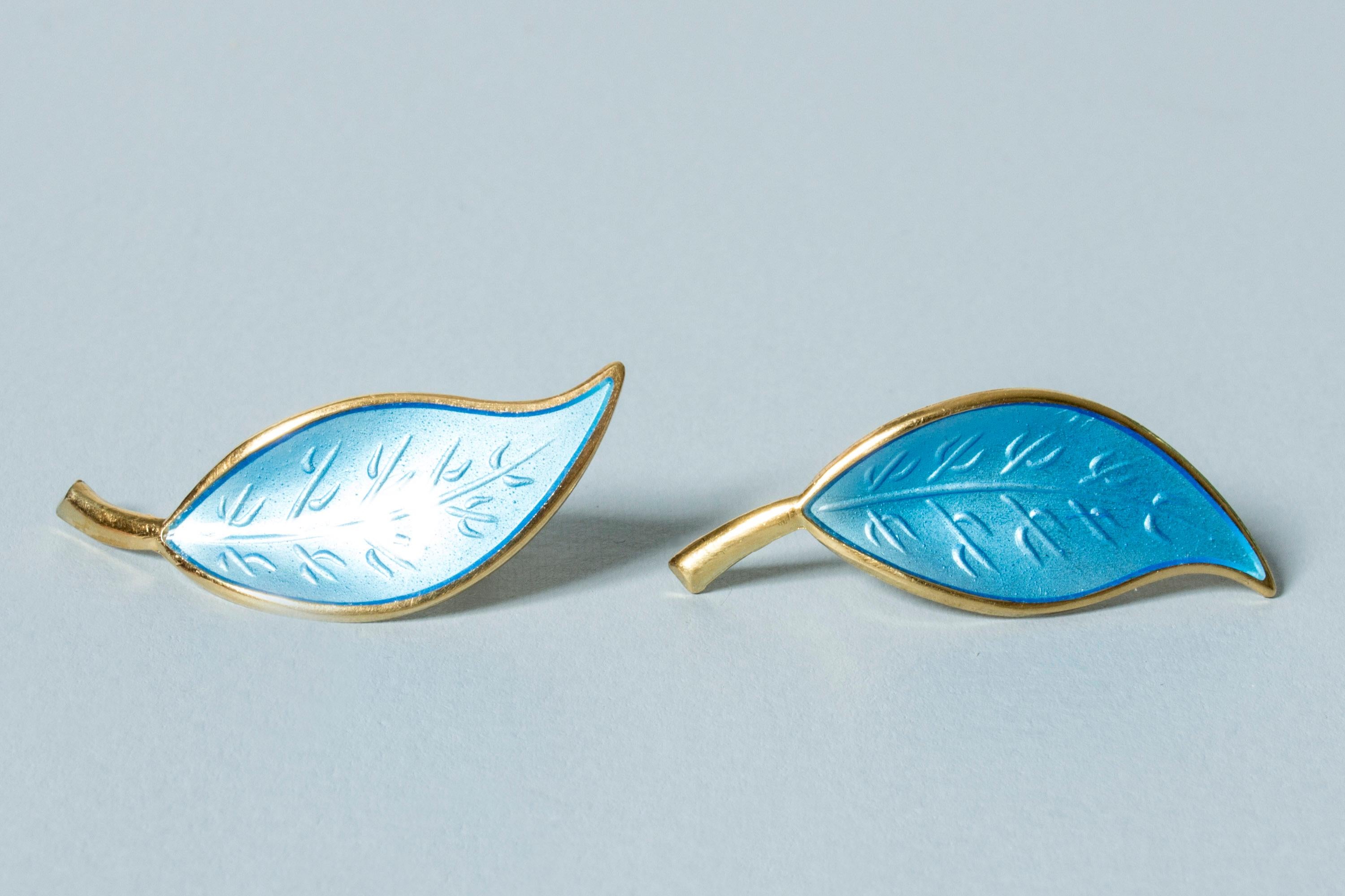 Women's or Men's Pair of Blue Gilded Enamel Earrings from David Andersen, Norway, 1950s