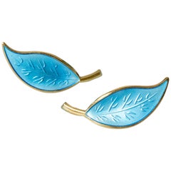 Vintage Pair of Blue Gilded Enamel Earrings from David Andersen, Norway, 1950s