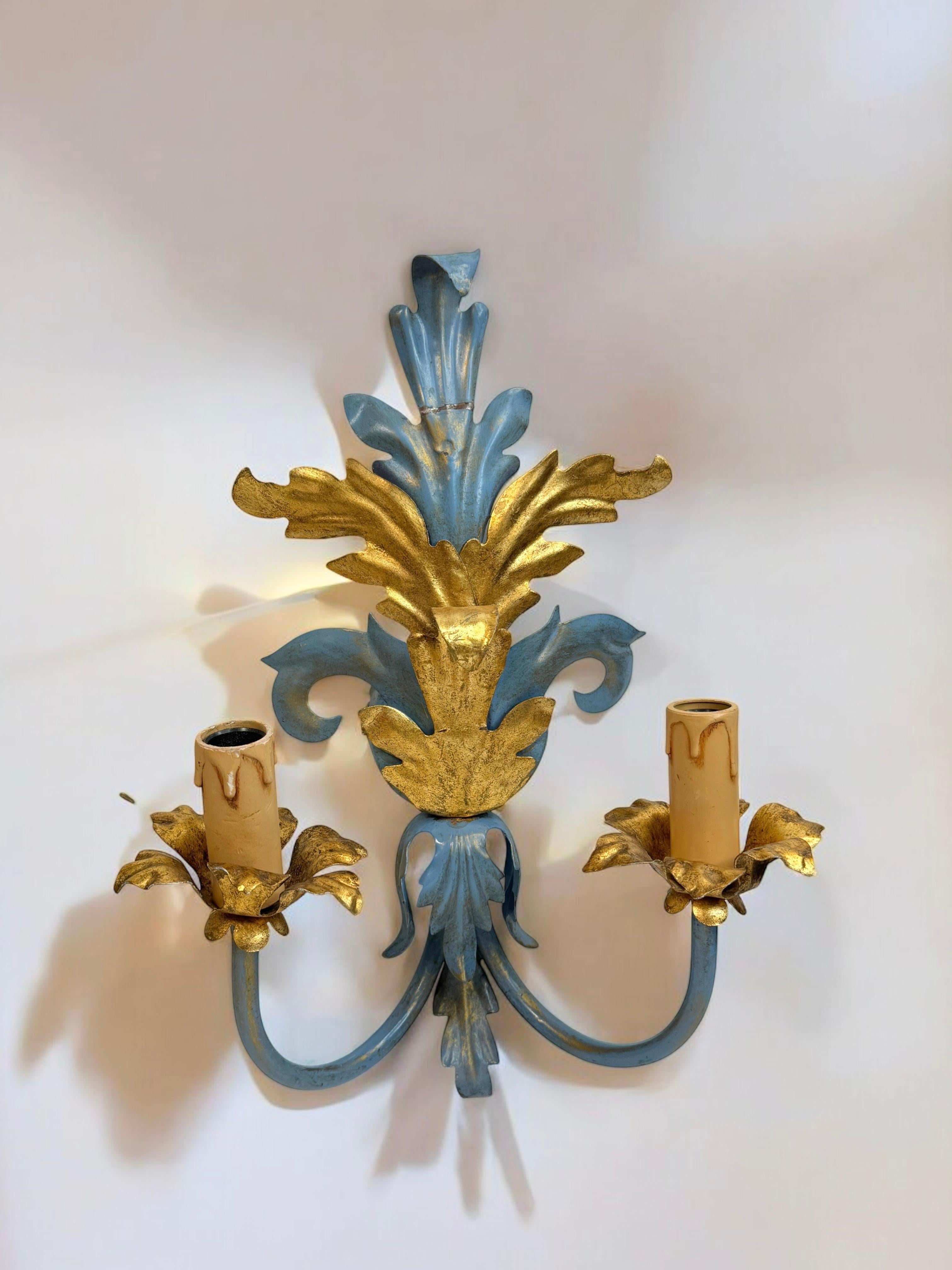 Pareja De Lámparas De Dos Luces Tole Hollywood Regency Vintage Italia en venta 3