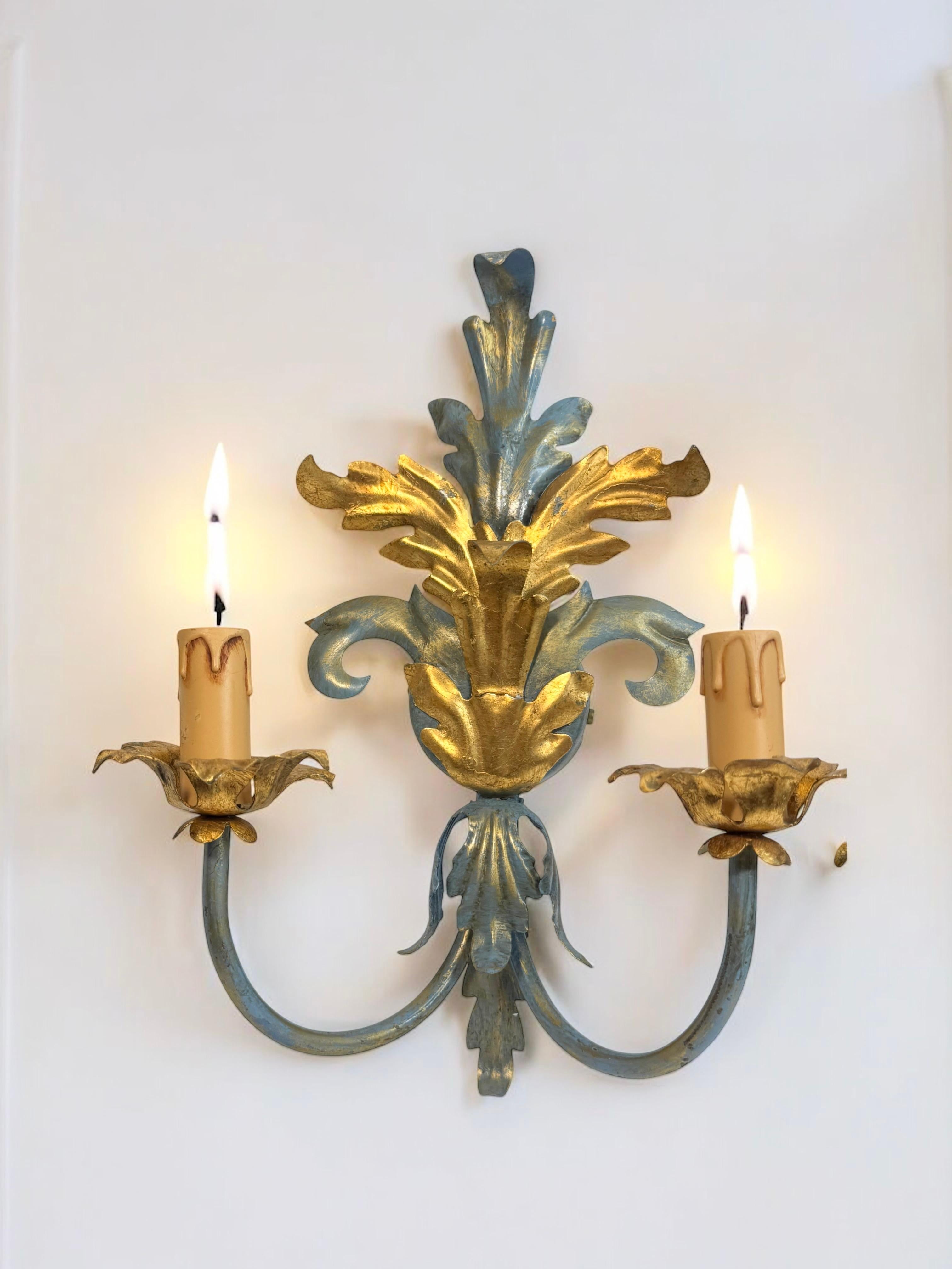 Pareja De Lámparas De Dos Luces Tole Hollywood Regency Vintage Italia en venta 4