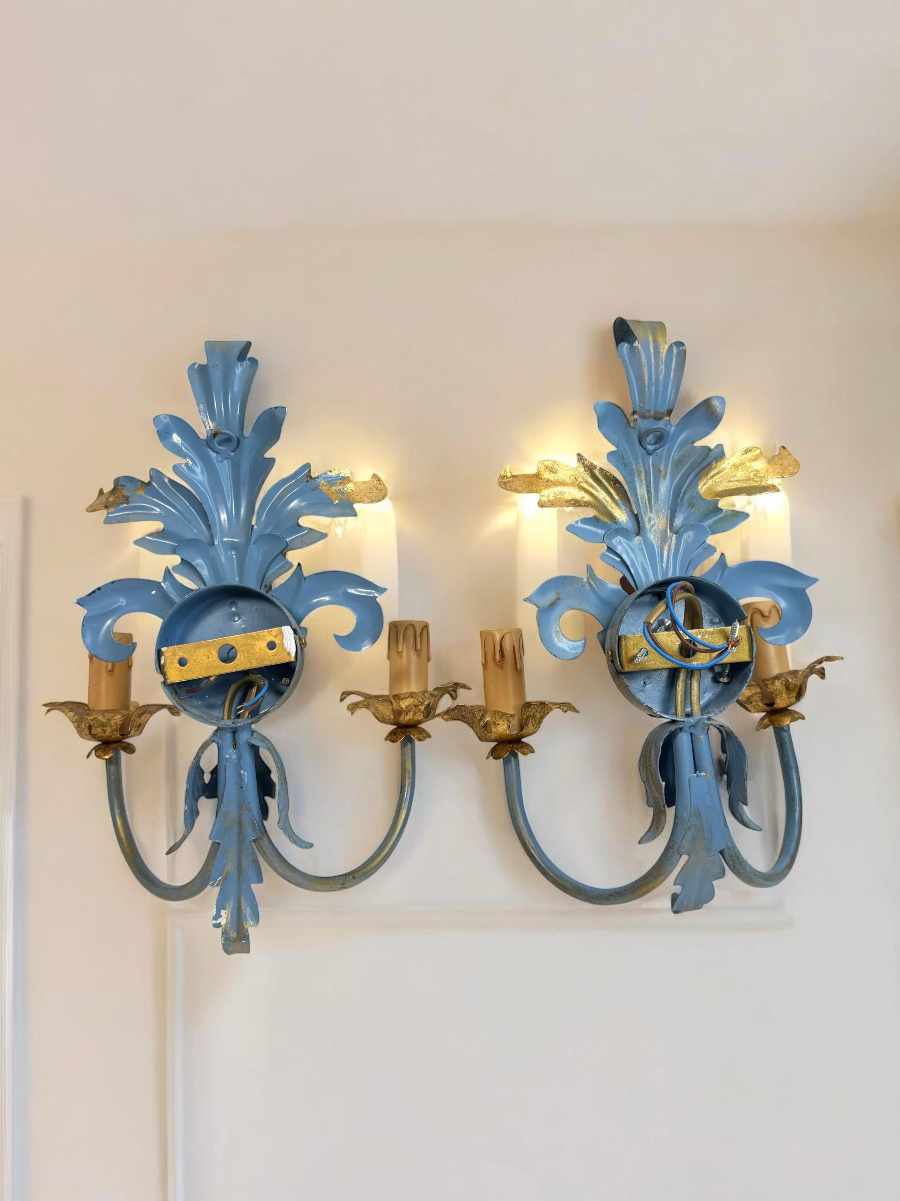 Pareja De Lámparas De Dos Luces Tole Hollywood Regency Vintage Italia en venta 5