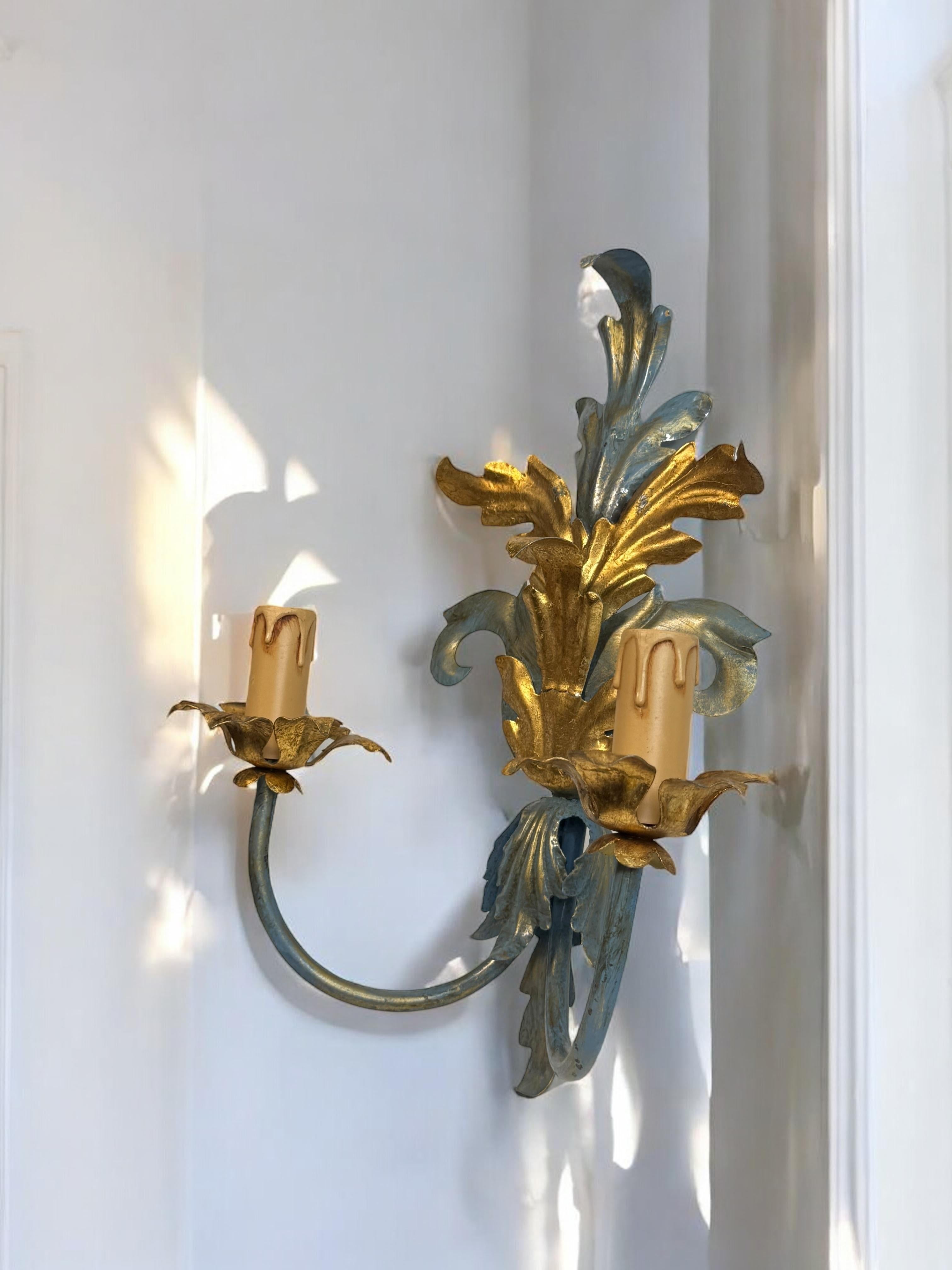 Pareja De Lámparas De Dos Luces Tole Hollywood Regency Vintage Italia en venta 6