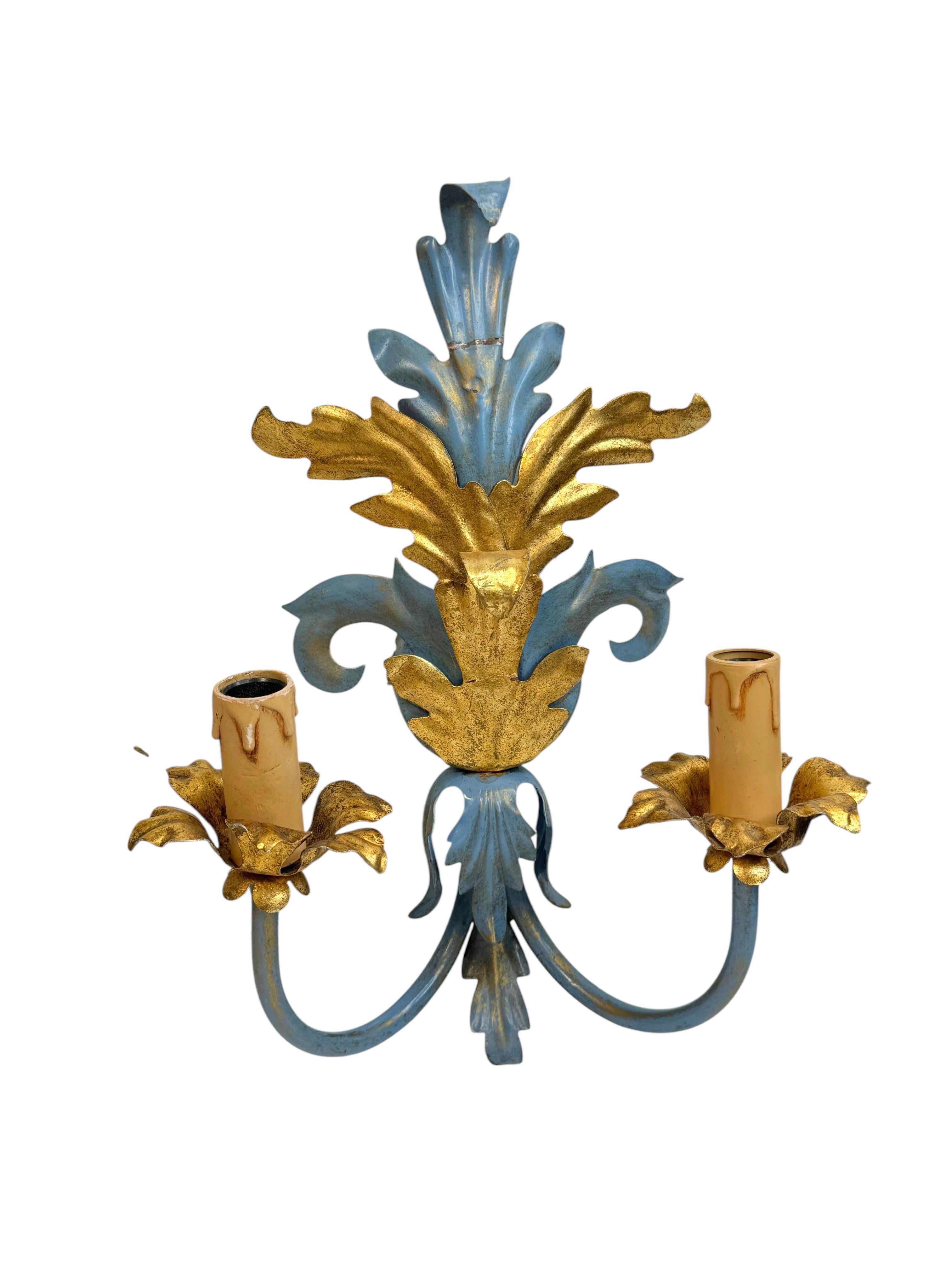 Pareja De Lámparas De Dos Luces Tole Hollywood Regency Vintage Italia Regencia de Hollywood en venta