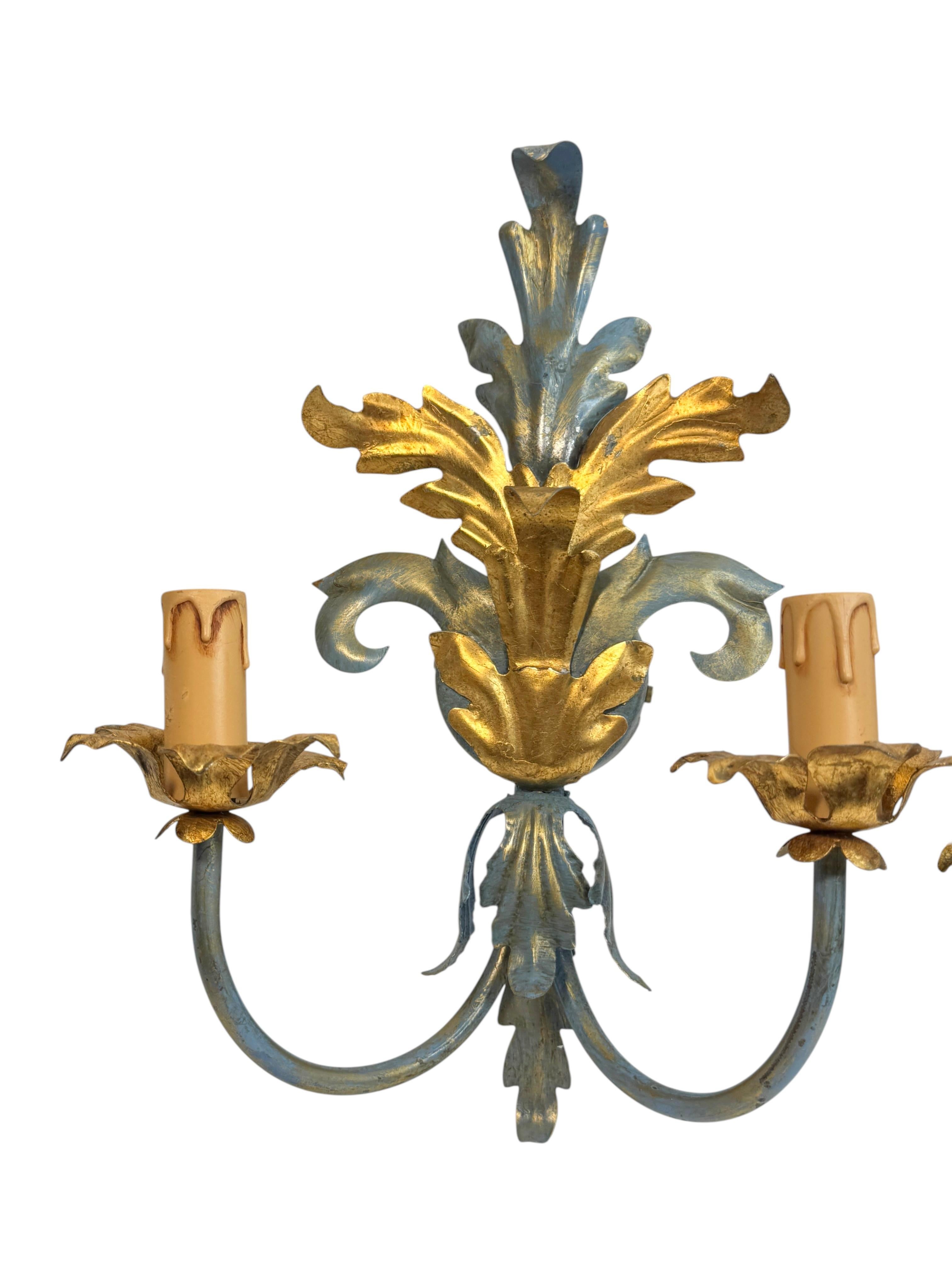 Pareja De Lámparas De Dos Luces Tole Hollywood Regency Vintage Italia Alemán en venta