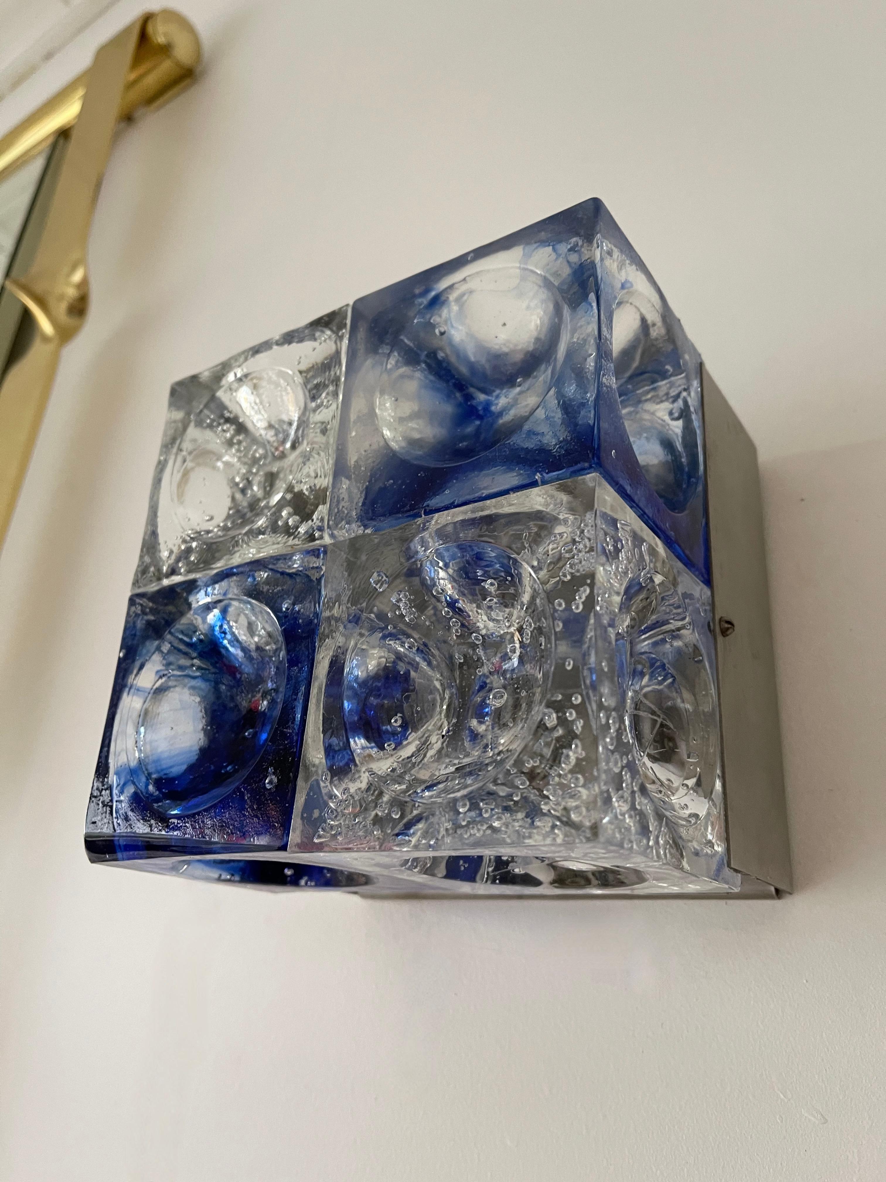 Pair of Blue Glass Cube Sconces by Poliarte, Italy, 1970s 4