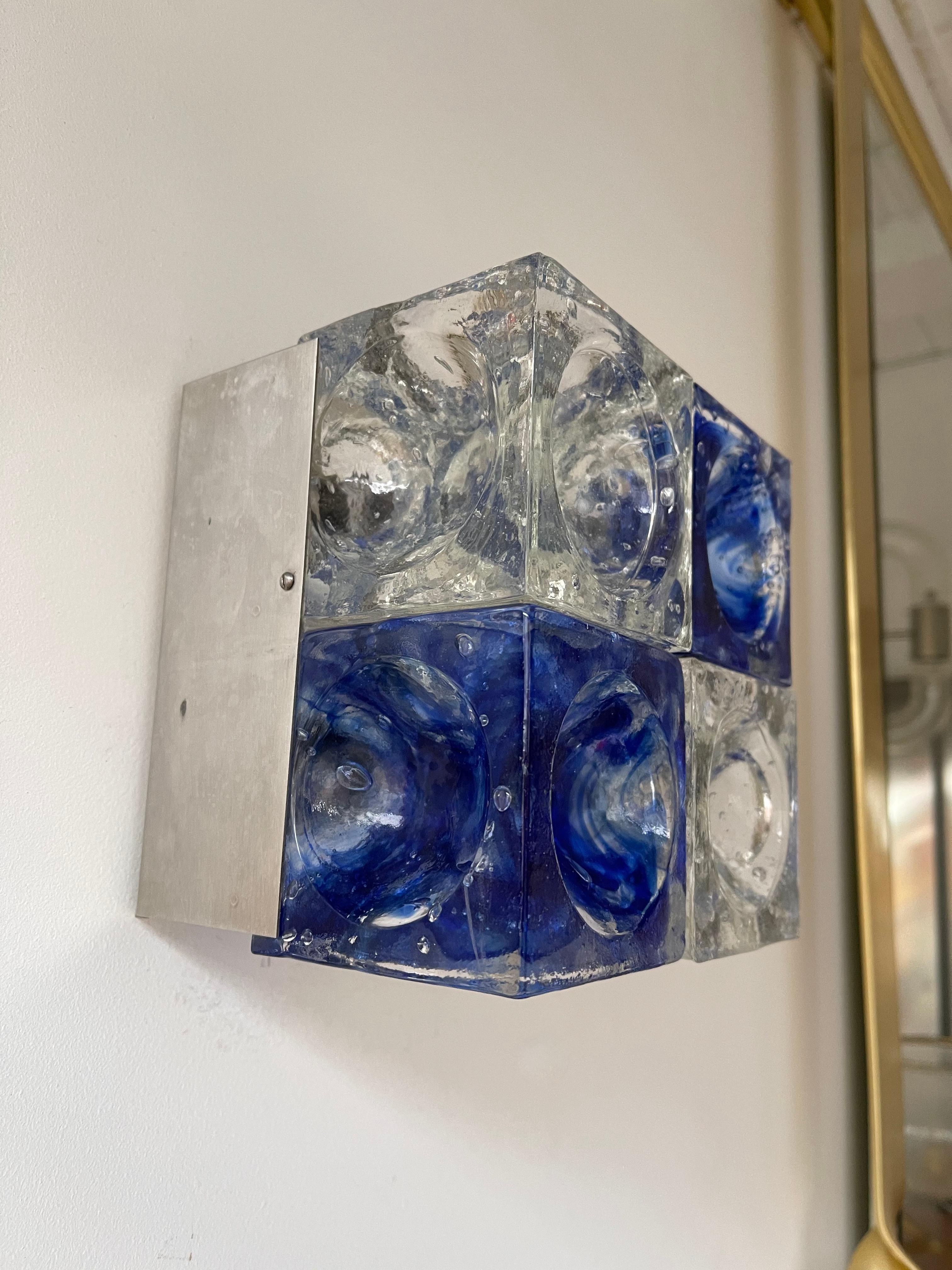 Pair of Blue Glass Cube Sconces by Poliarte, Italy, 1970s 5