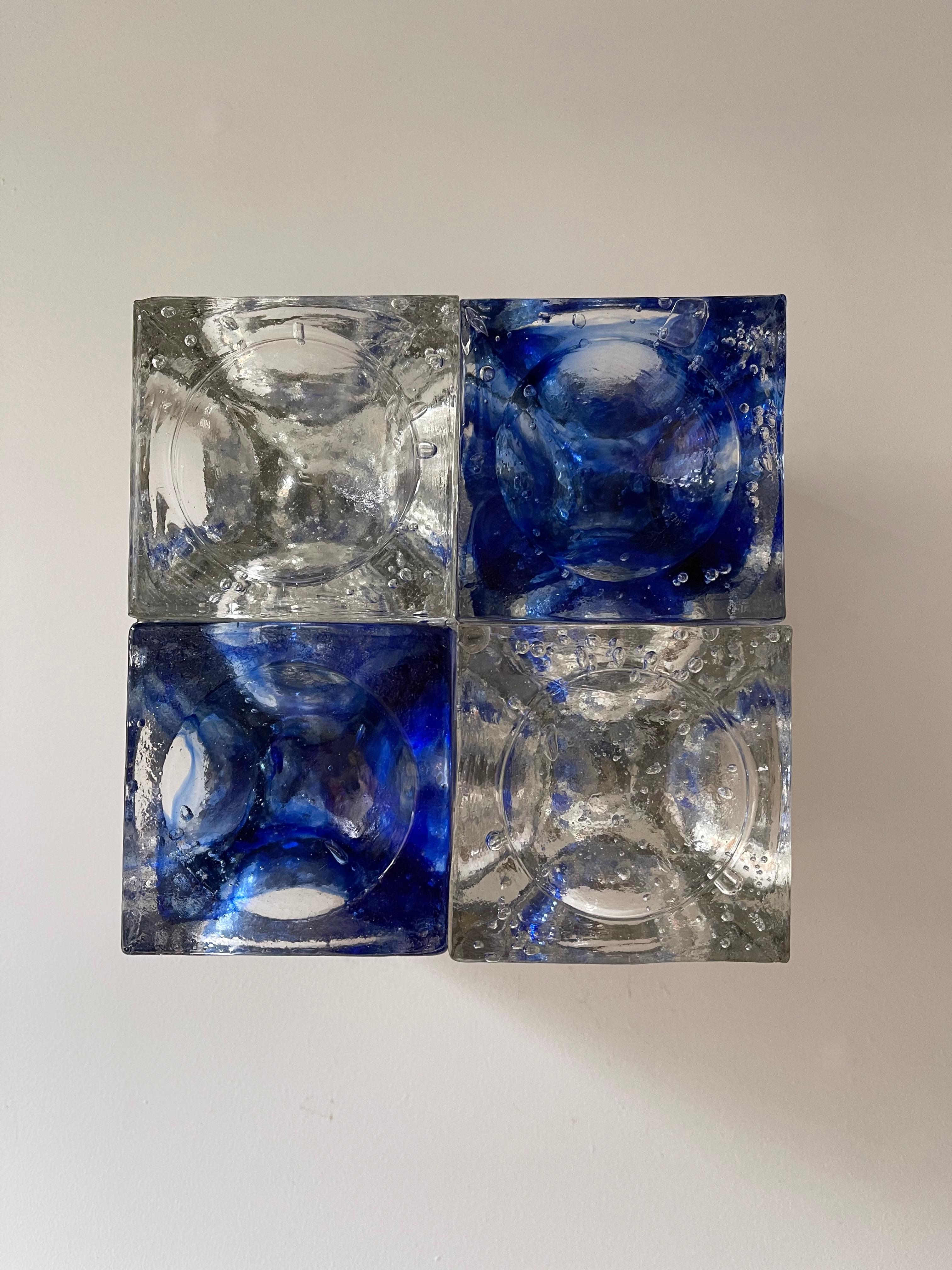 Mid-Century Modern Pair of Blue Glass Cube Sconces by Poliarte, Italy, 1970s