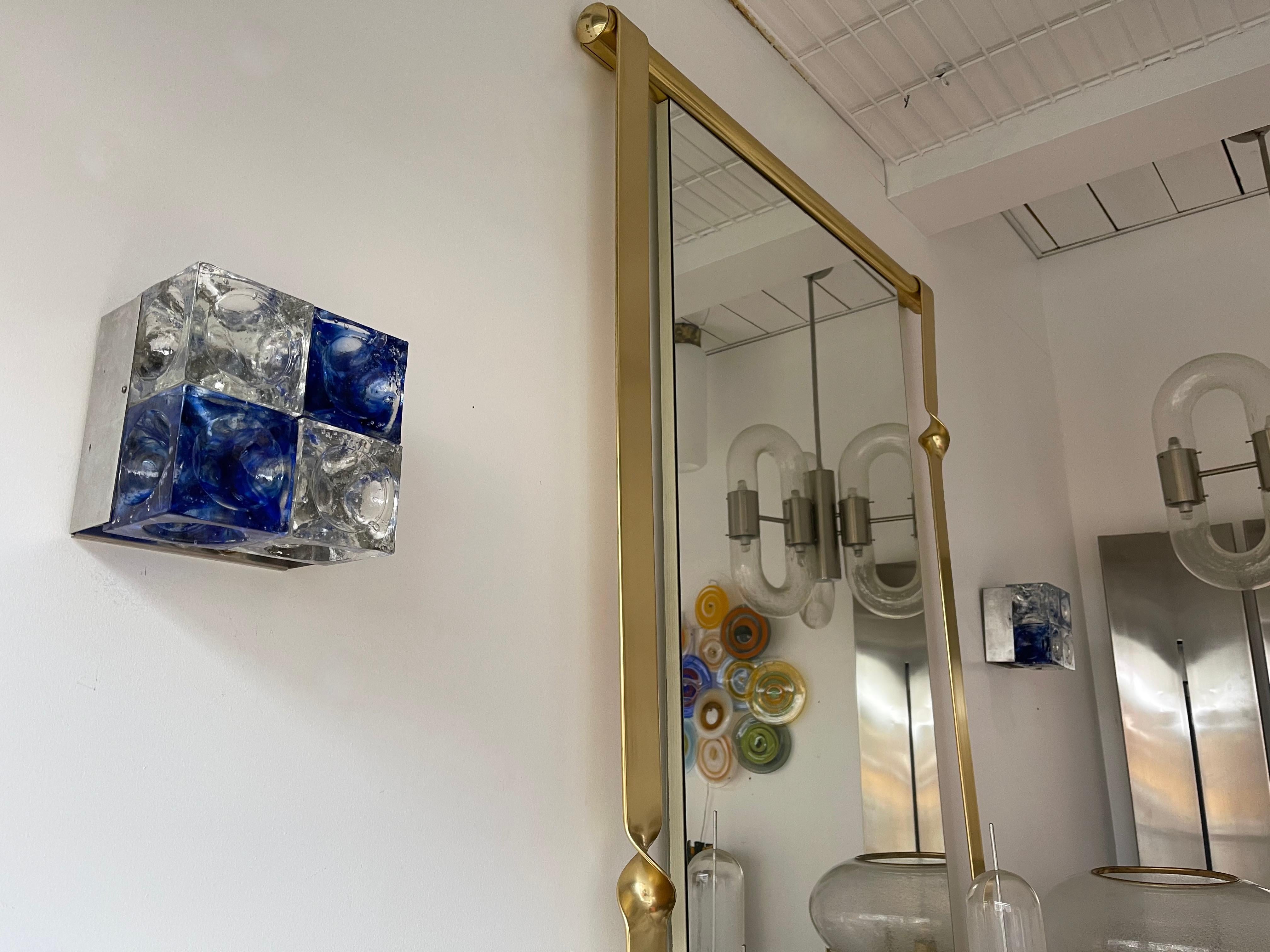 Late 20th Century Pair of Blue Glass Cube Sconces by Poliarte, Italy, 1970s