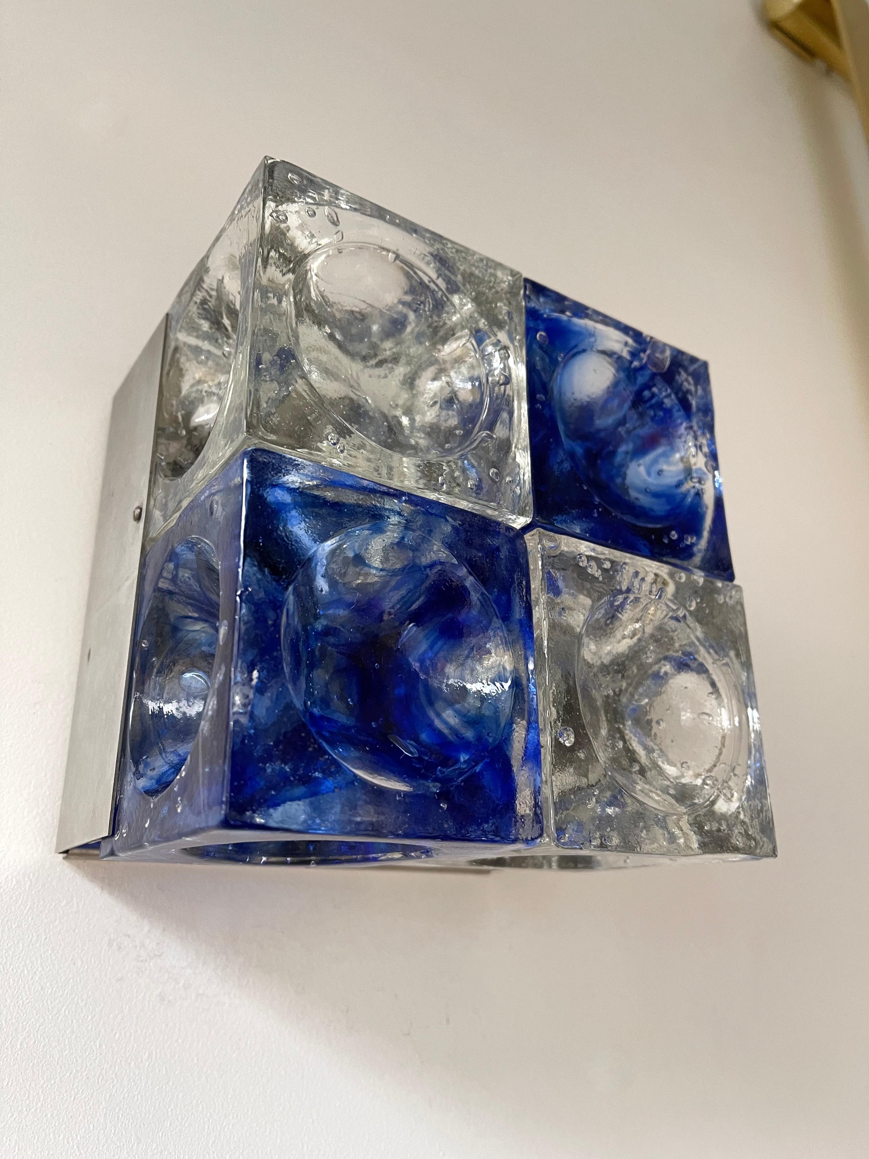 Pair of Blue Glass Cube Sconces by Poliarte, Italy, 1970s 1