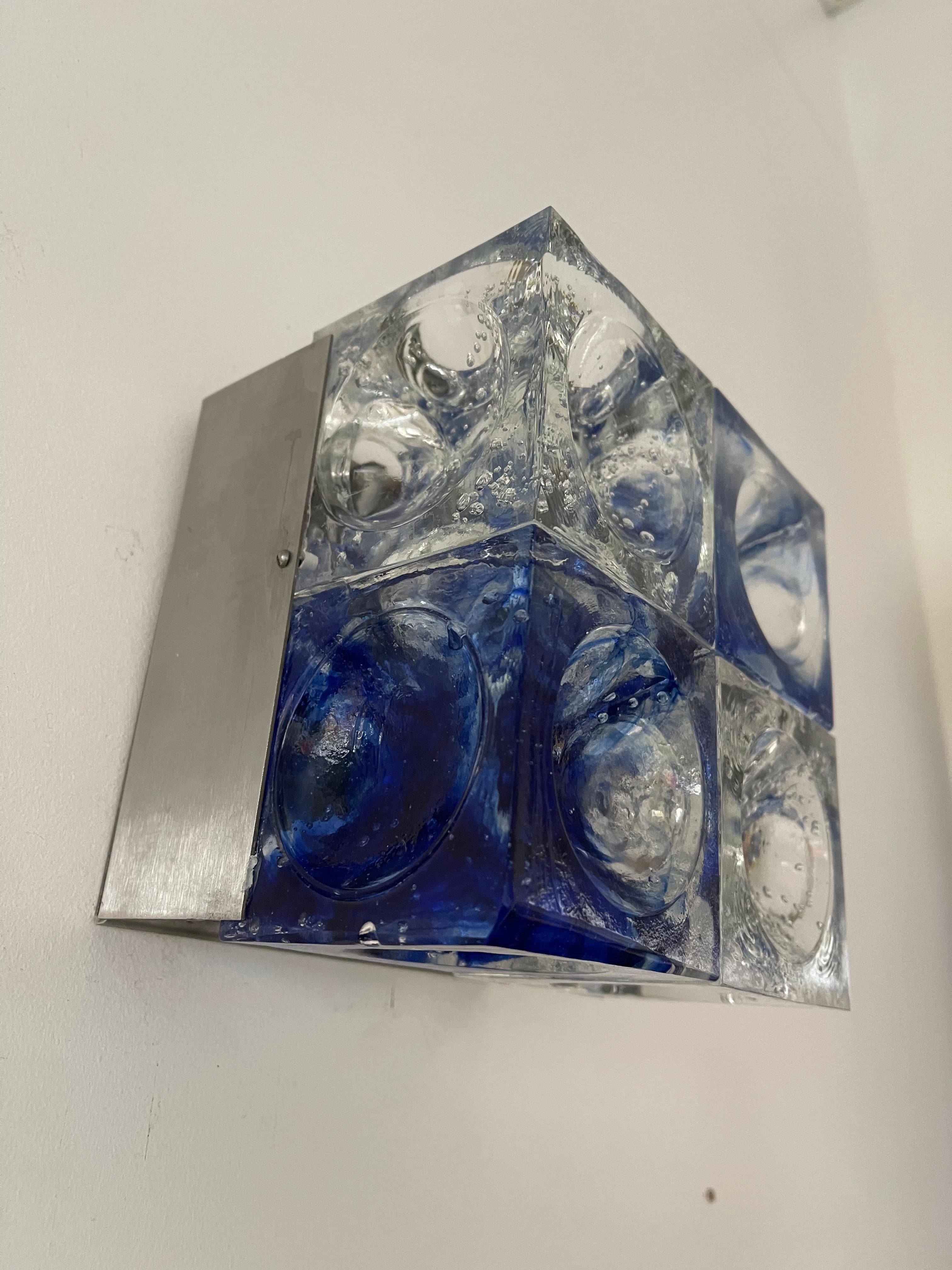 Pair of Blue Glass Cube Sconces by Poliarte, Italy, 1970s 2