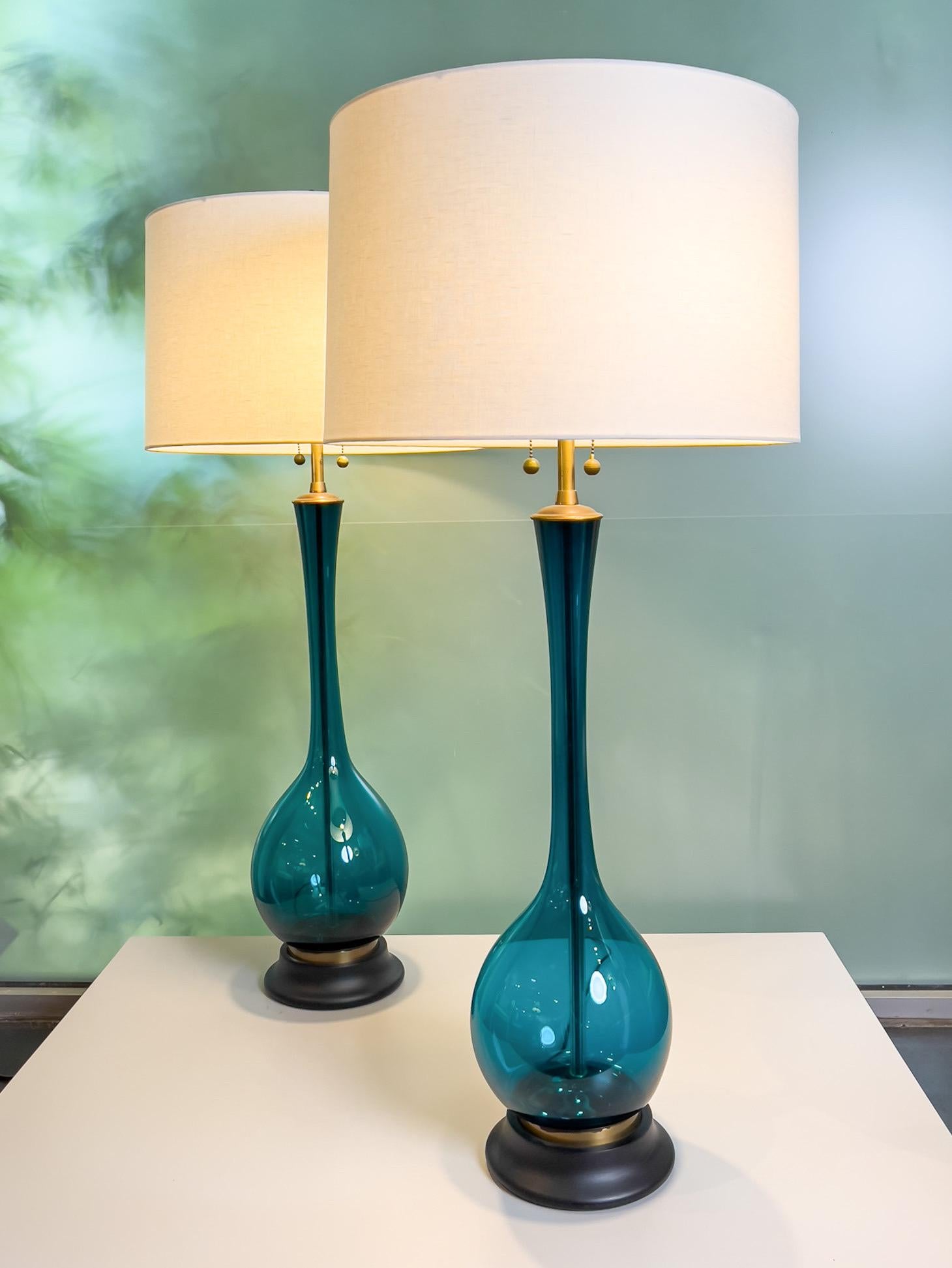 Pair of Blue Glass Lamps by Marbro For Sale 7