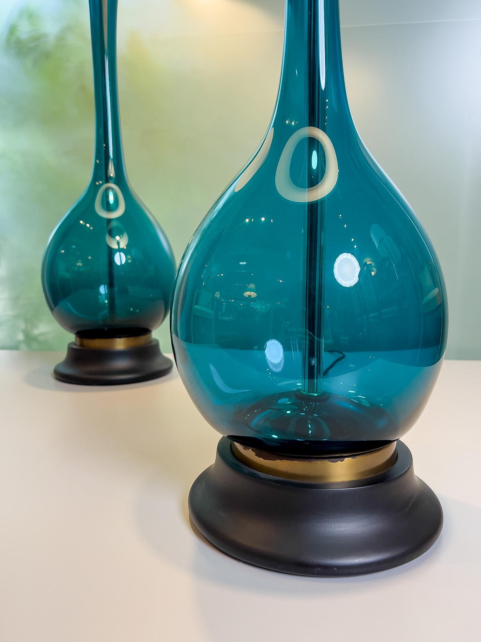 Pair of Blue Glass Lamps by Marbro For Sale 8