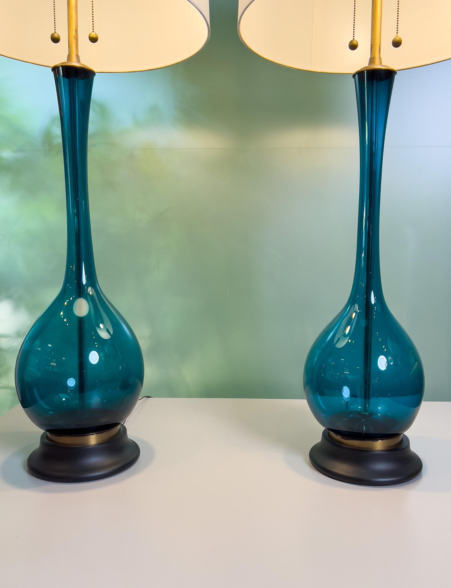 Pair of Blue Glass Lamps by Marbro For Sale 13