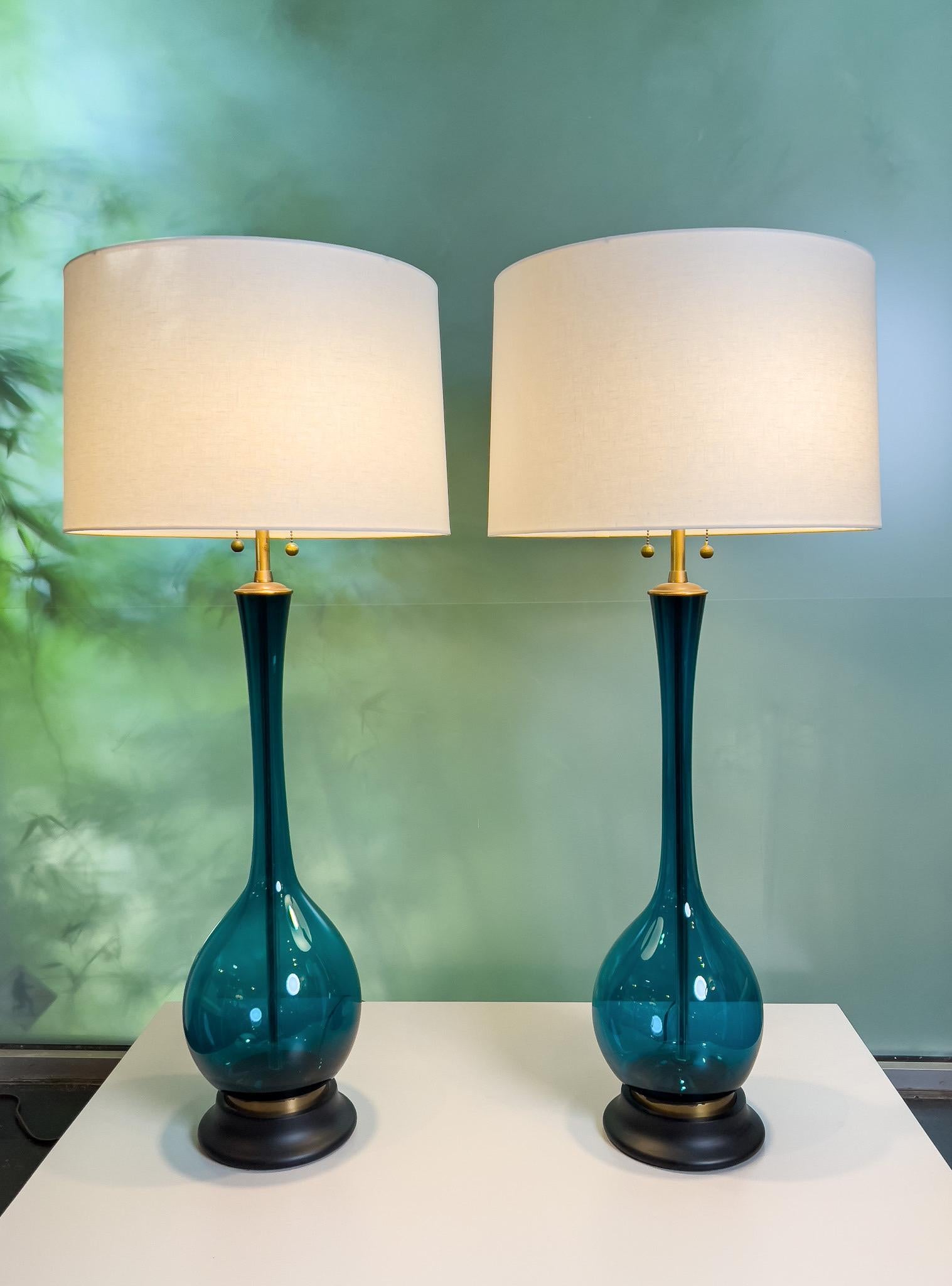 Pair of Blue Glass Lamps by Marbro For Sale 15