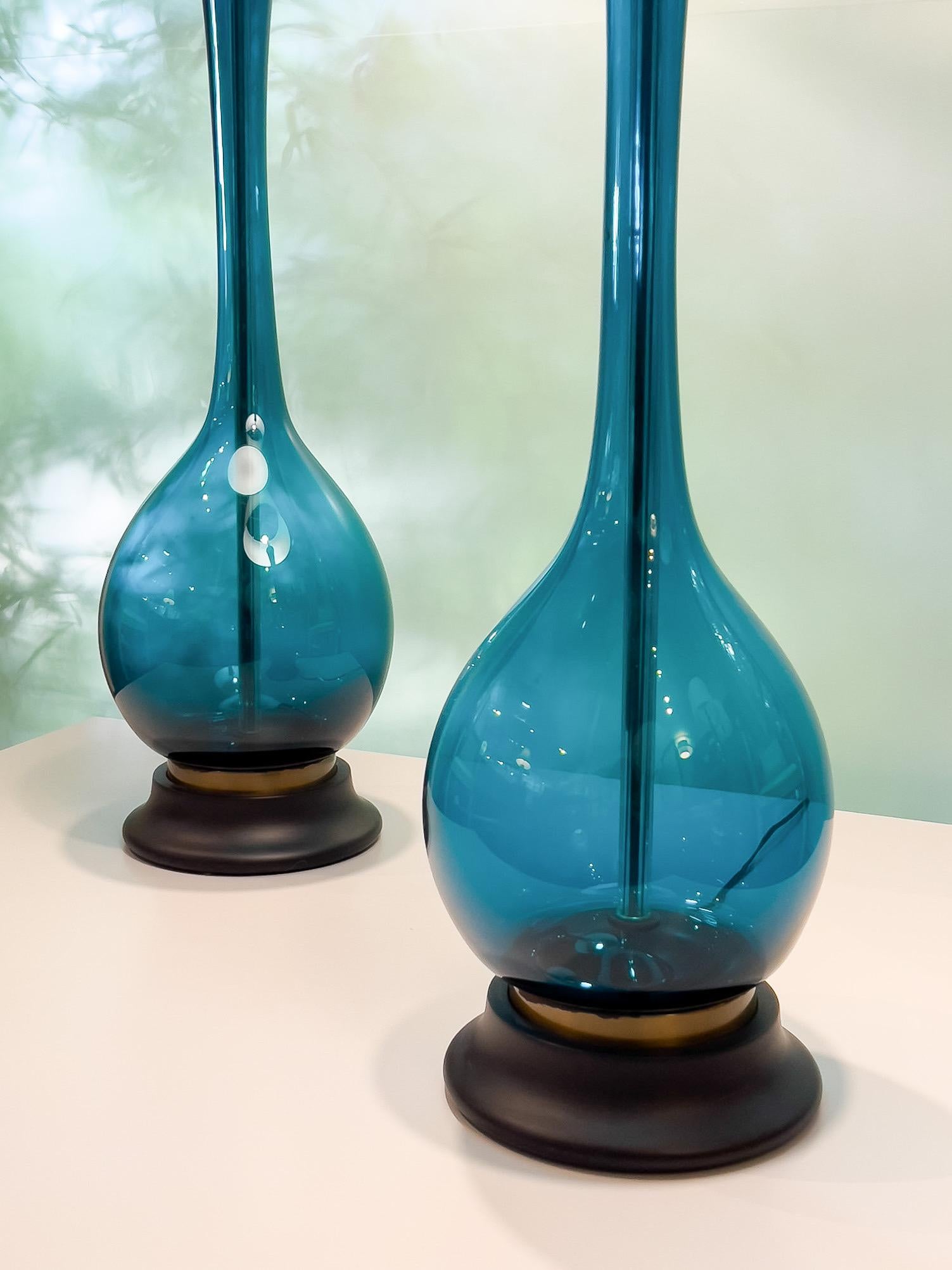 Pair of Blue Glass Lamps by Marbro In Good Condition In Dallas, TX