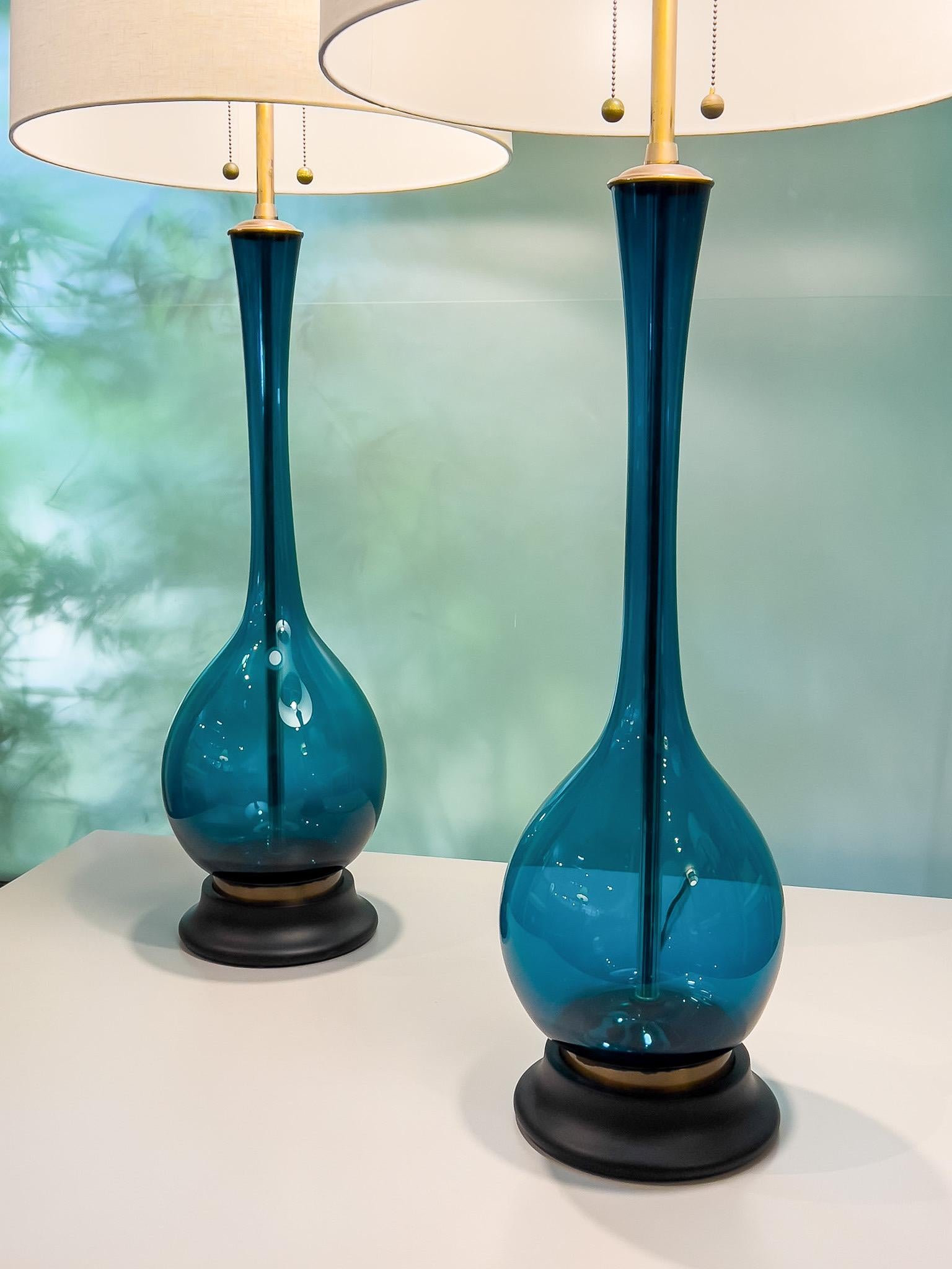 Pair of Blue Glass Lamps by Marbro For Sale 1