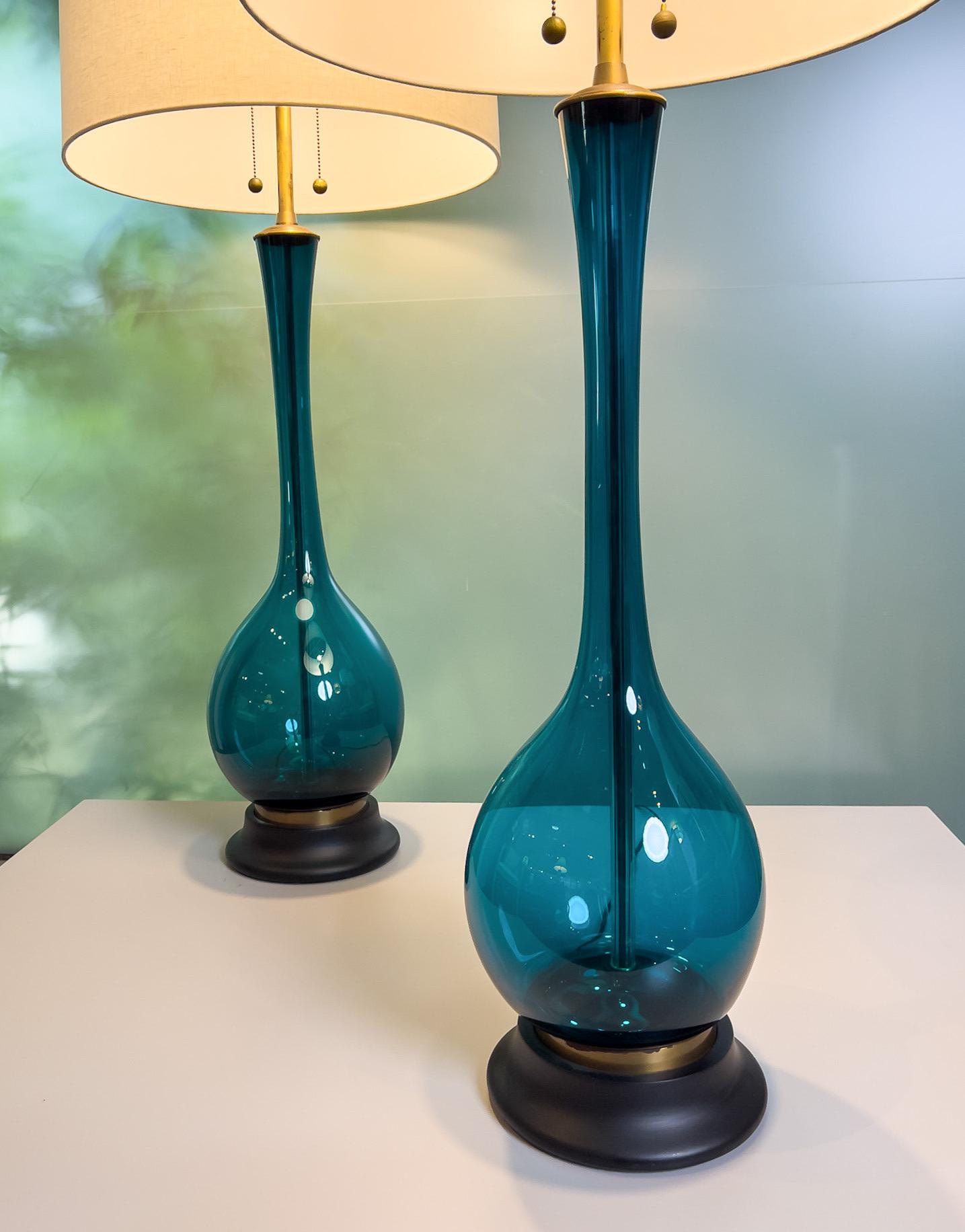 Pair of Blue Glass Lamps by Marbro For Sale at 1stDibs