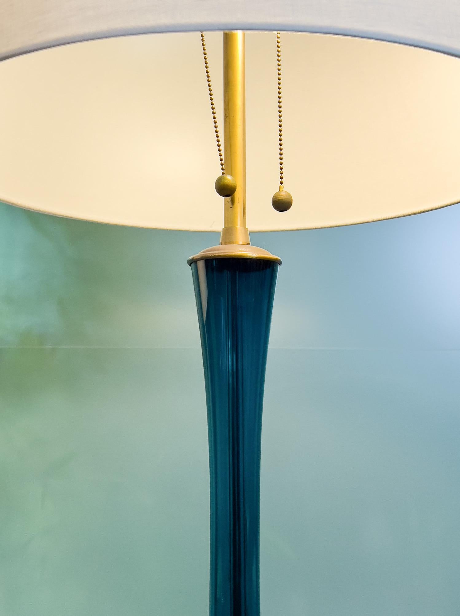 Pair of Blue Glass Lamps by Marbro For Sale 4