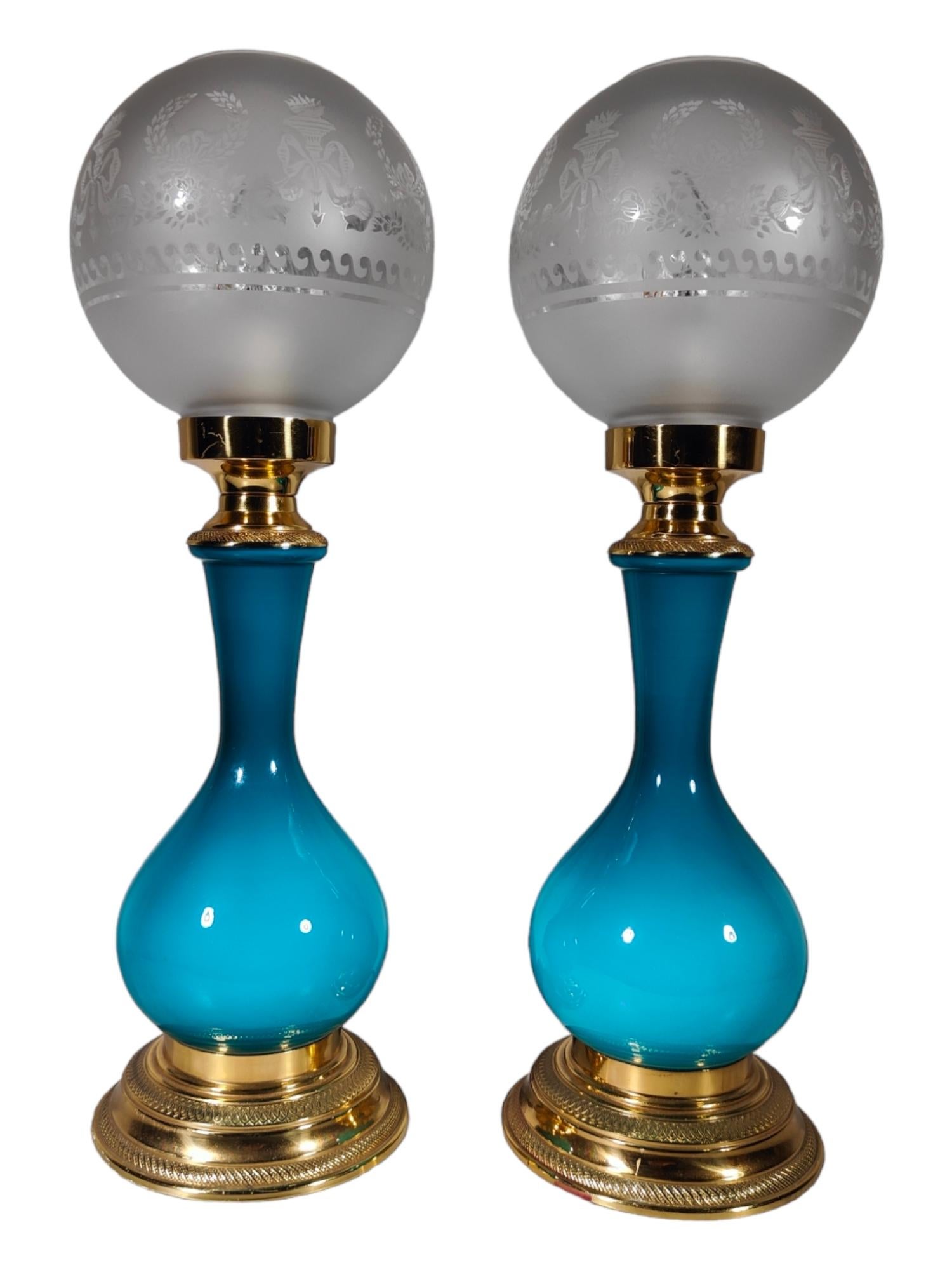 Pair of Blue Glass Lamps In Excellent Condition For Sale In Madrid, ES