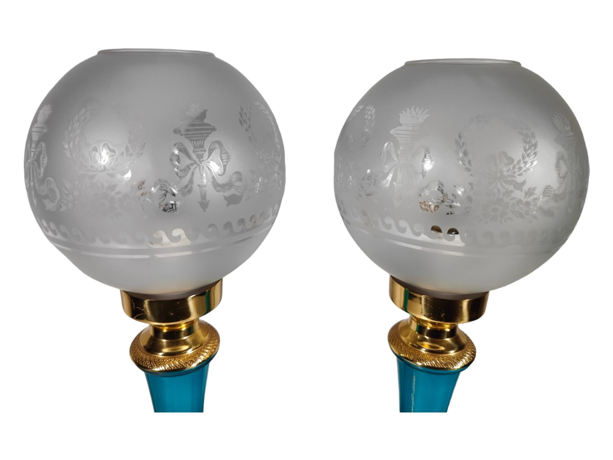 Art Glass Pair of Blue Glass Lamps For Sale