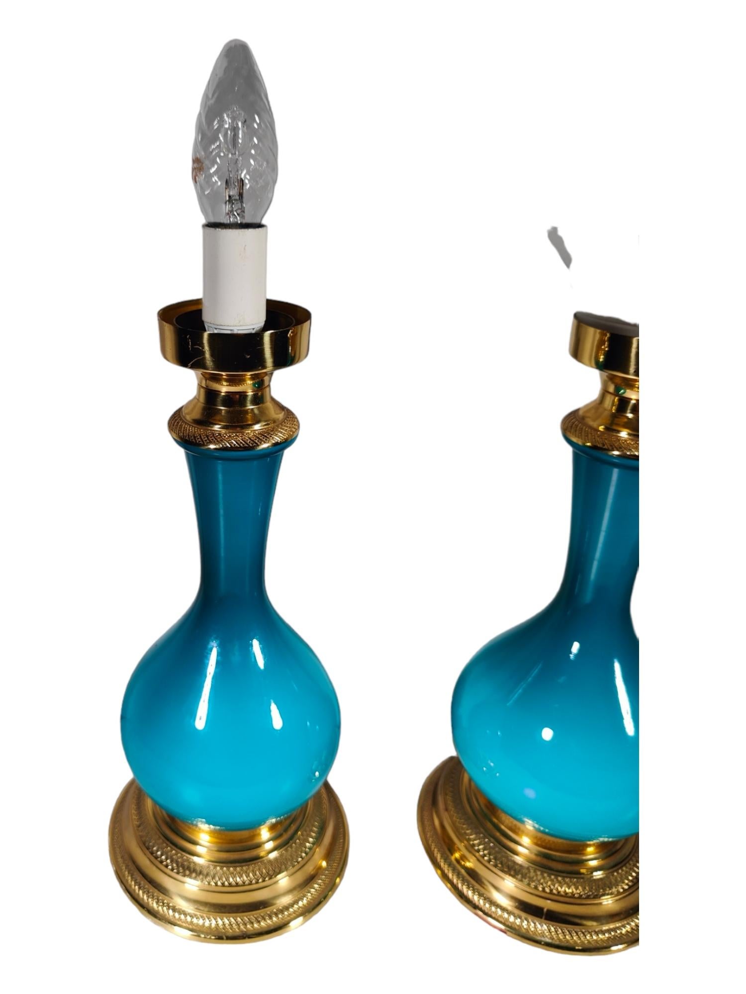 Pair of Blue Glass Lamps For Sale 1