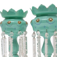 Pair of Blue Glass Mantle Lusters, Late 19th Century