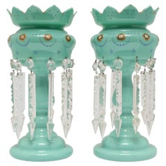 Pair of Blue Glass Mantle Lusters, Late 19th Century
