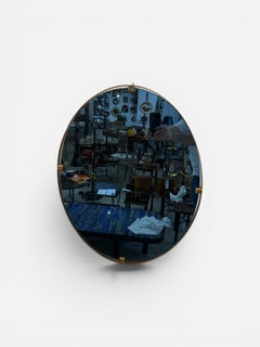 Pair of blue glass mirrors and brass Att to Fontana Arte.