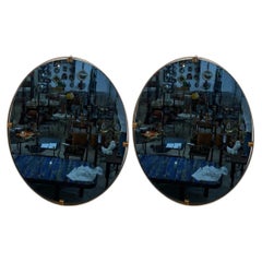Pair of blue glass mirrors and brass Att to Fontana Arte.