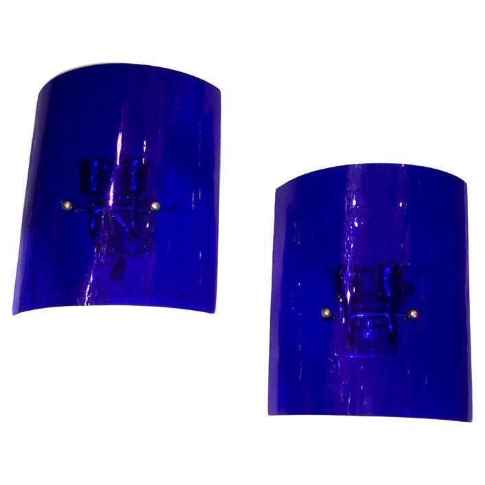 Pair of Blue Glass Moderne Sconces