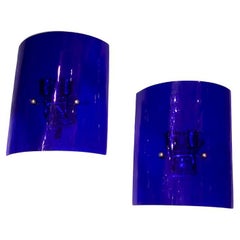 Pair of Blue Glass Moderne Sconces