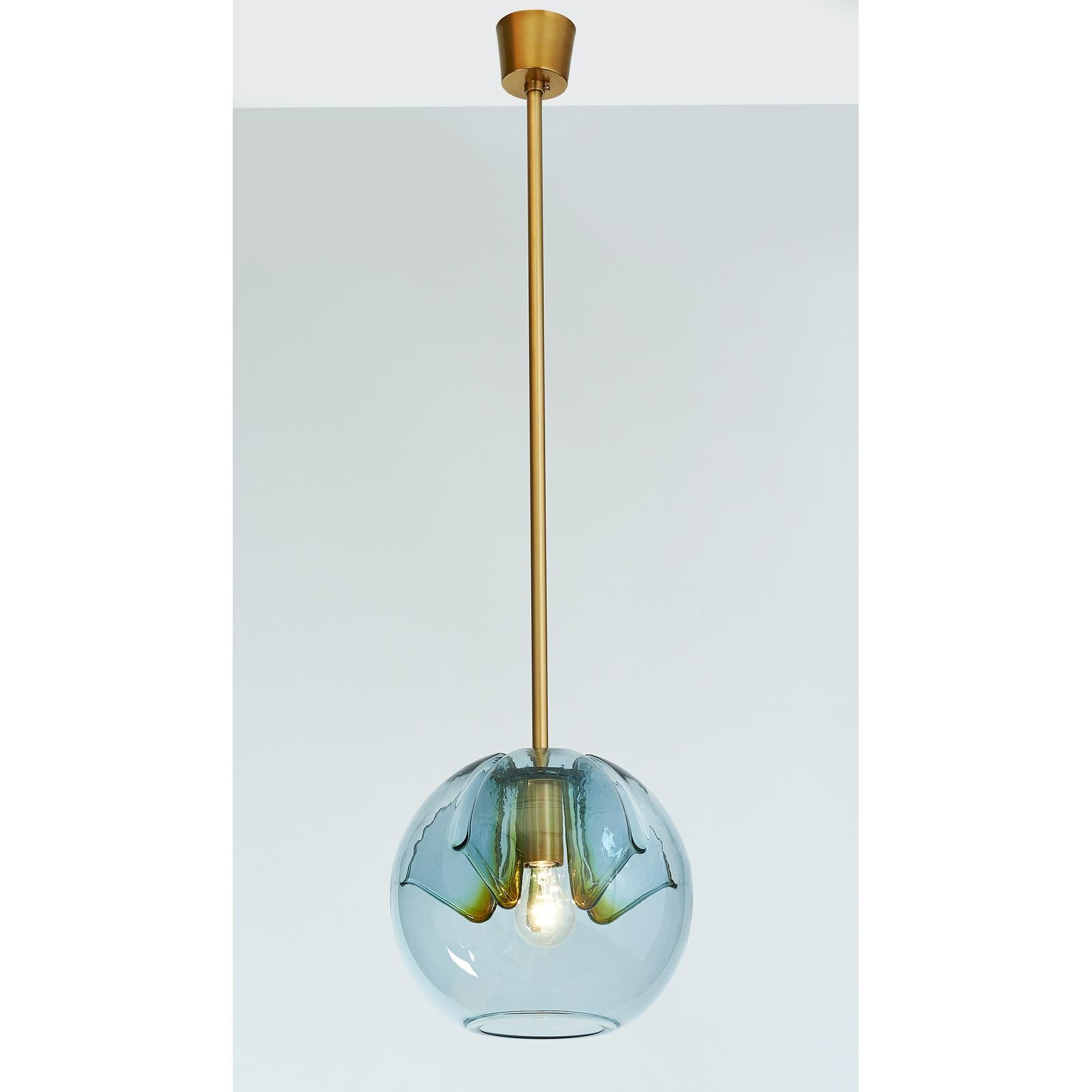Mid-Century Modern Pair of Blue Glass Pendant Lanterns