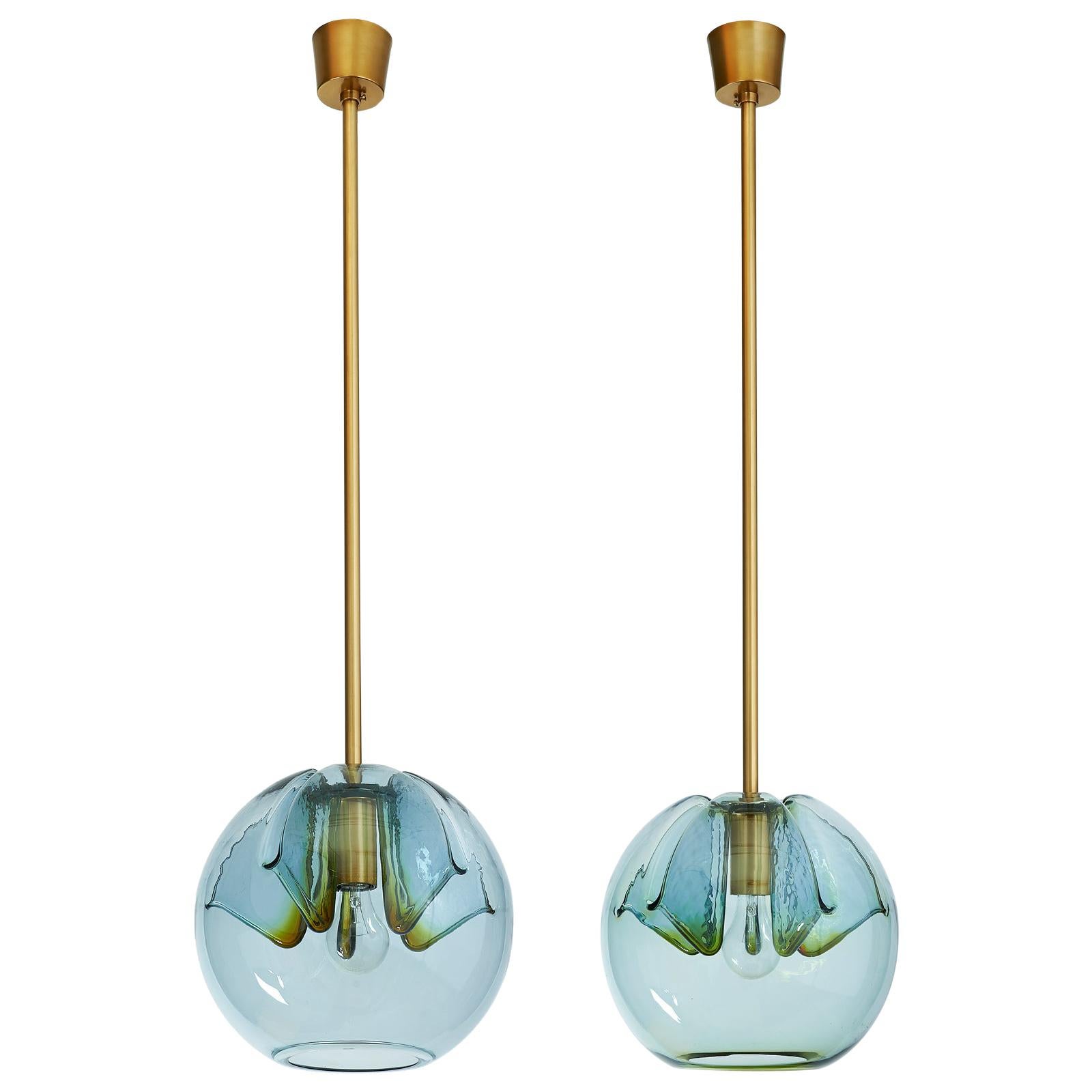 Pair of Blue Glass Pendant Lanterns