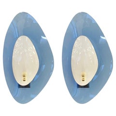 Pair of Blue Glass Sconces by Cristal Arte, Italy, 1960s