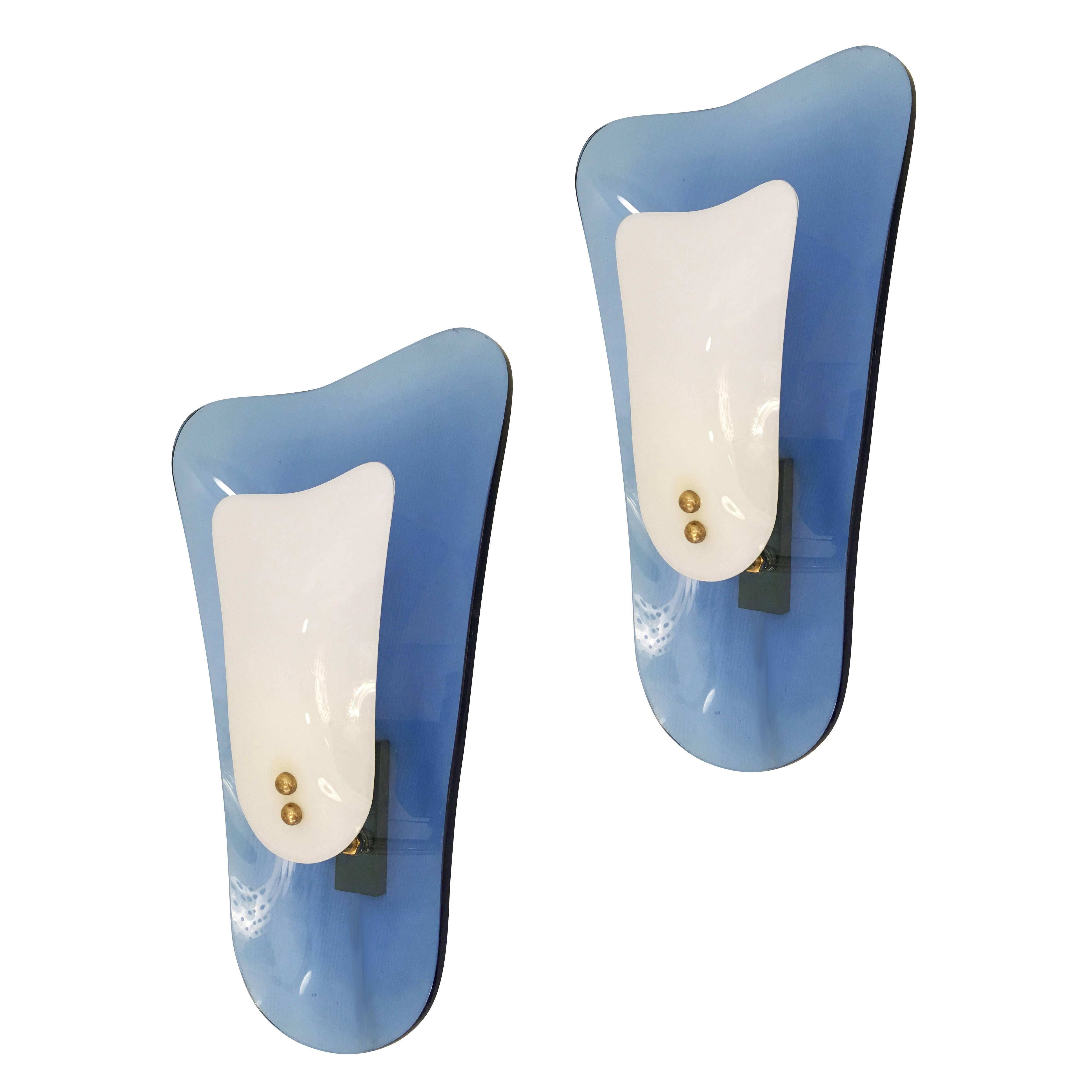 Mid-Century Modern Pair of Blue Glass Sconces by Cristal Arte, Italy, 1960s