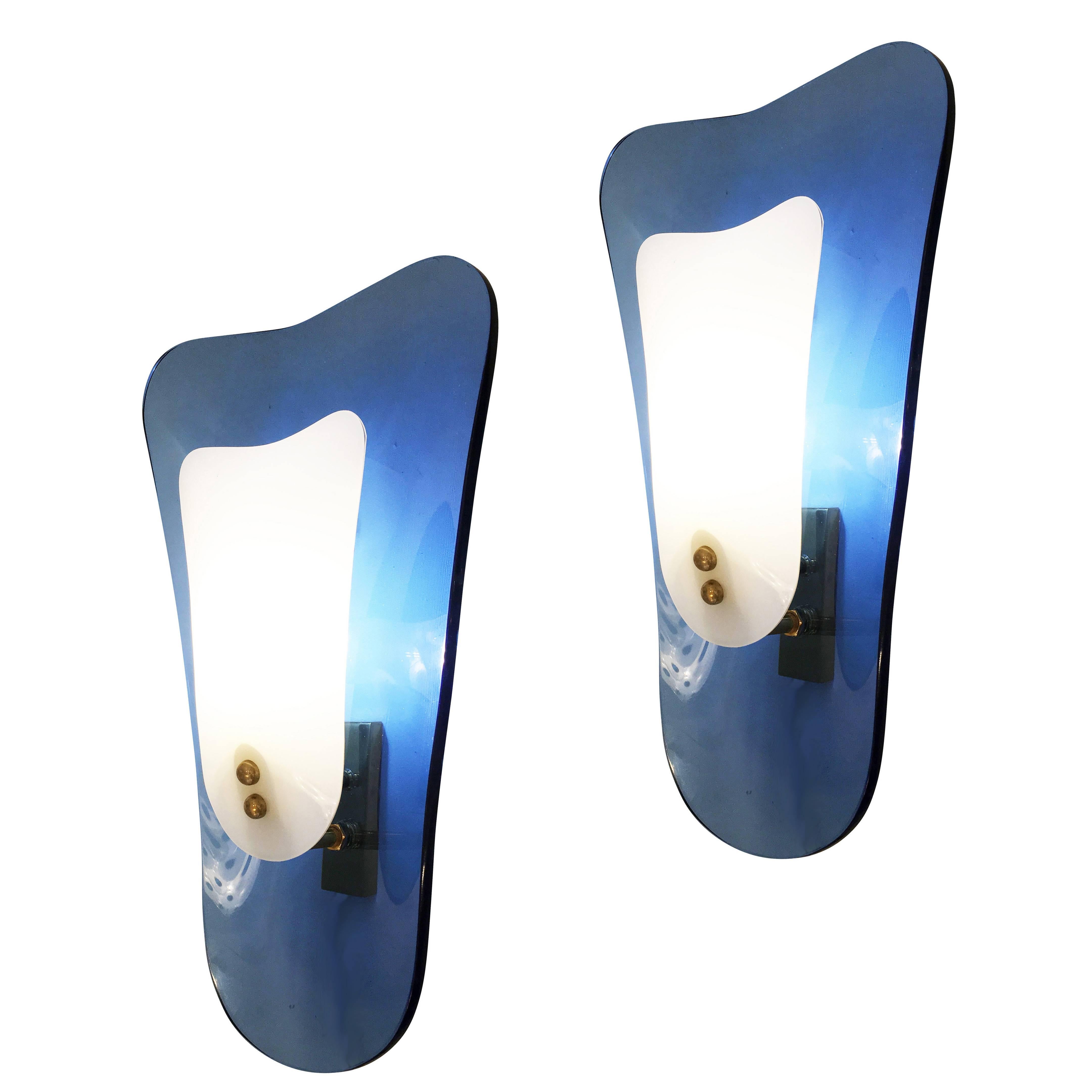 Italian Pair of Blue Glass Sconces by Cristal Arte, Italy, 1960s