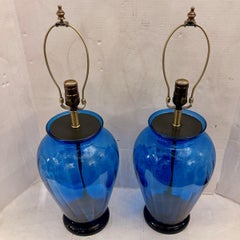 Pair of Blue Glass Table Lamps
