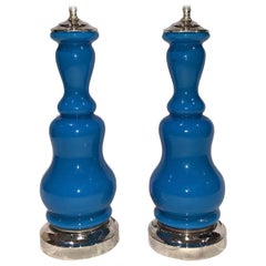Pair of Blue Glass Table Lamps